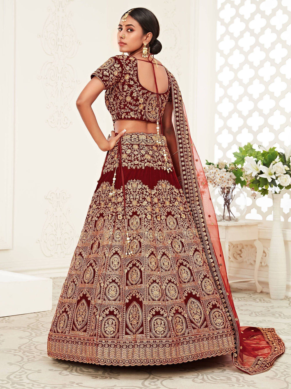 Heavy embroidered velvet bridal lehenga choli with sequins stone work for wedding