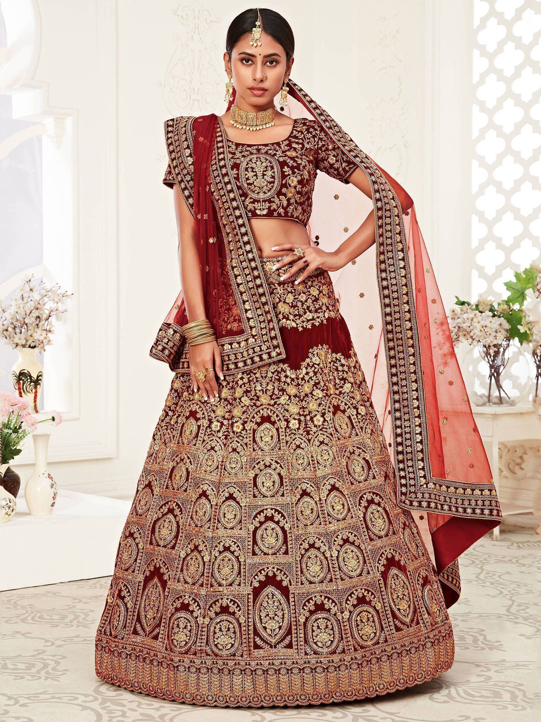 Heavy embroidered velvet bridal lehenga choli with sequins stone work for wedding