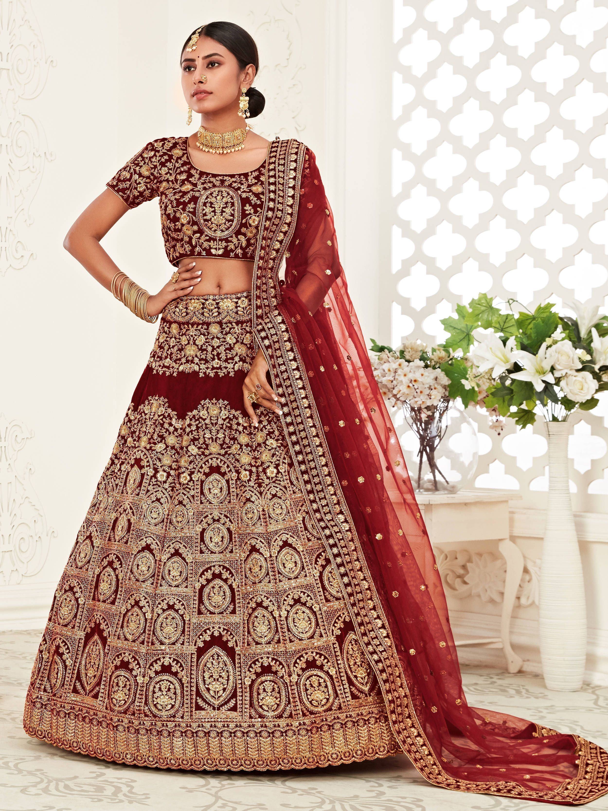 Heavy embroidered velvet bridal lehenga choli with sequins stone work for wedding