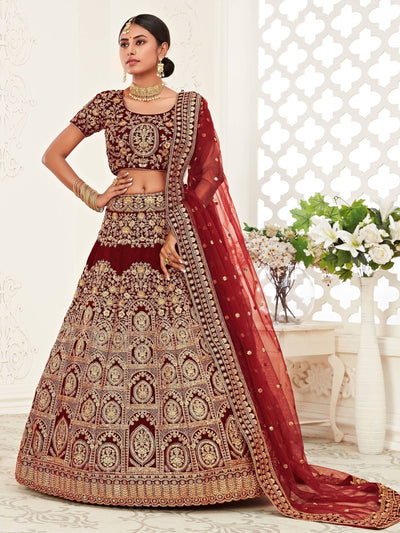 Heavy embroidered velvet bridal lehenga choli with sequins stone work for wedding