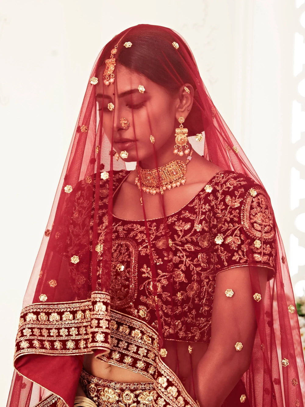 Heavy embroidered velvet bridal lehenga choli with sequins stone work for wedding