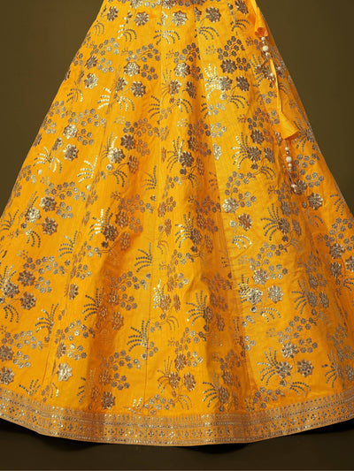 Yellow Sequins Embroidered Slub Silk Festival Wear Lehenga Choli