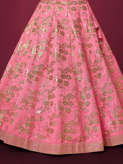 Pink Sequins Work Slub Silk Wedding Lehenga Choli for Ladies