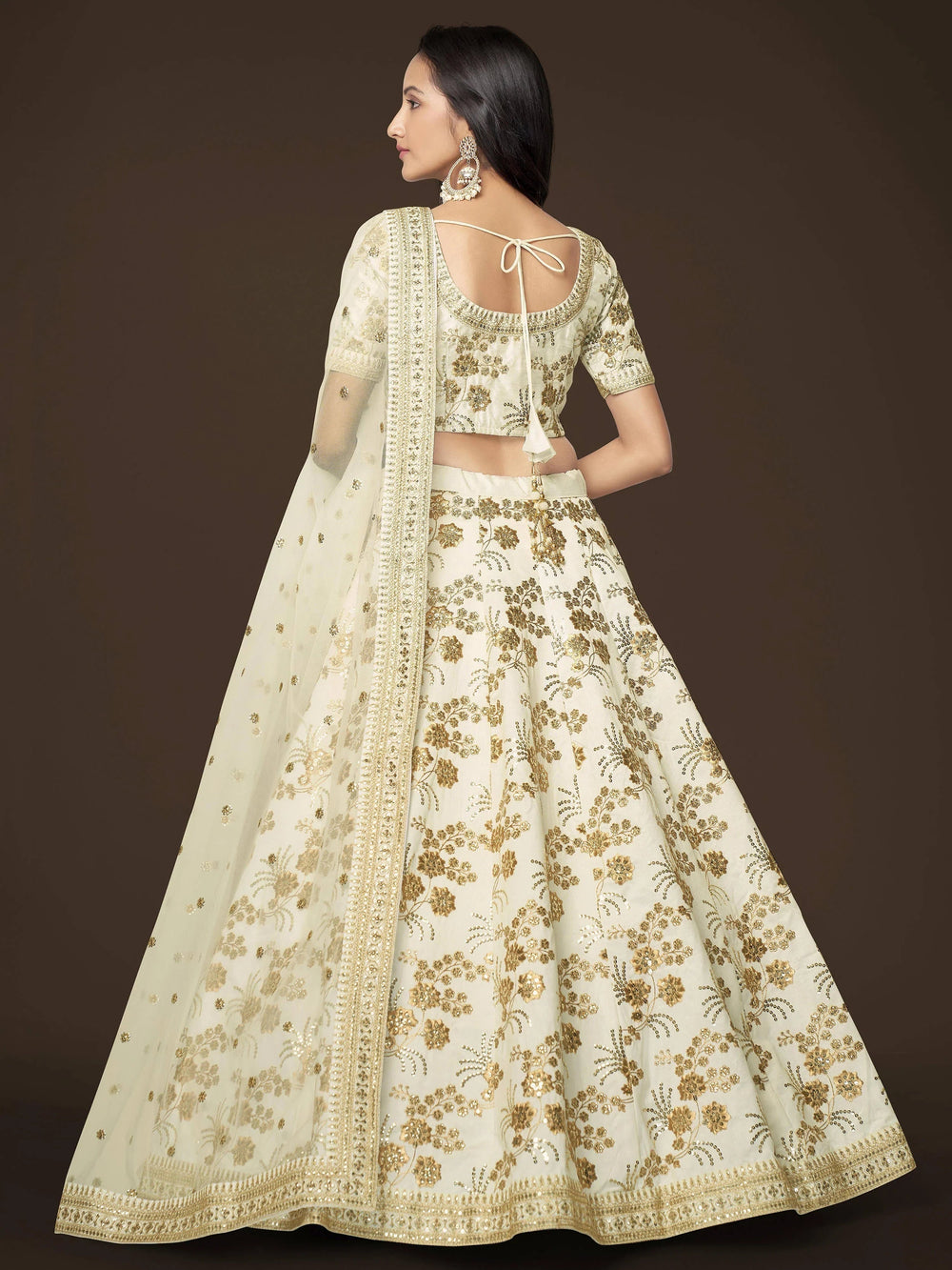 White Zari Work Engagement Wear Slub Silk Lehenga Choli for Women