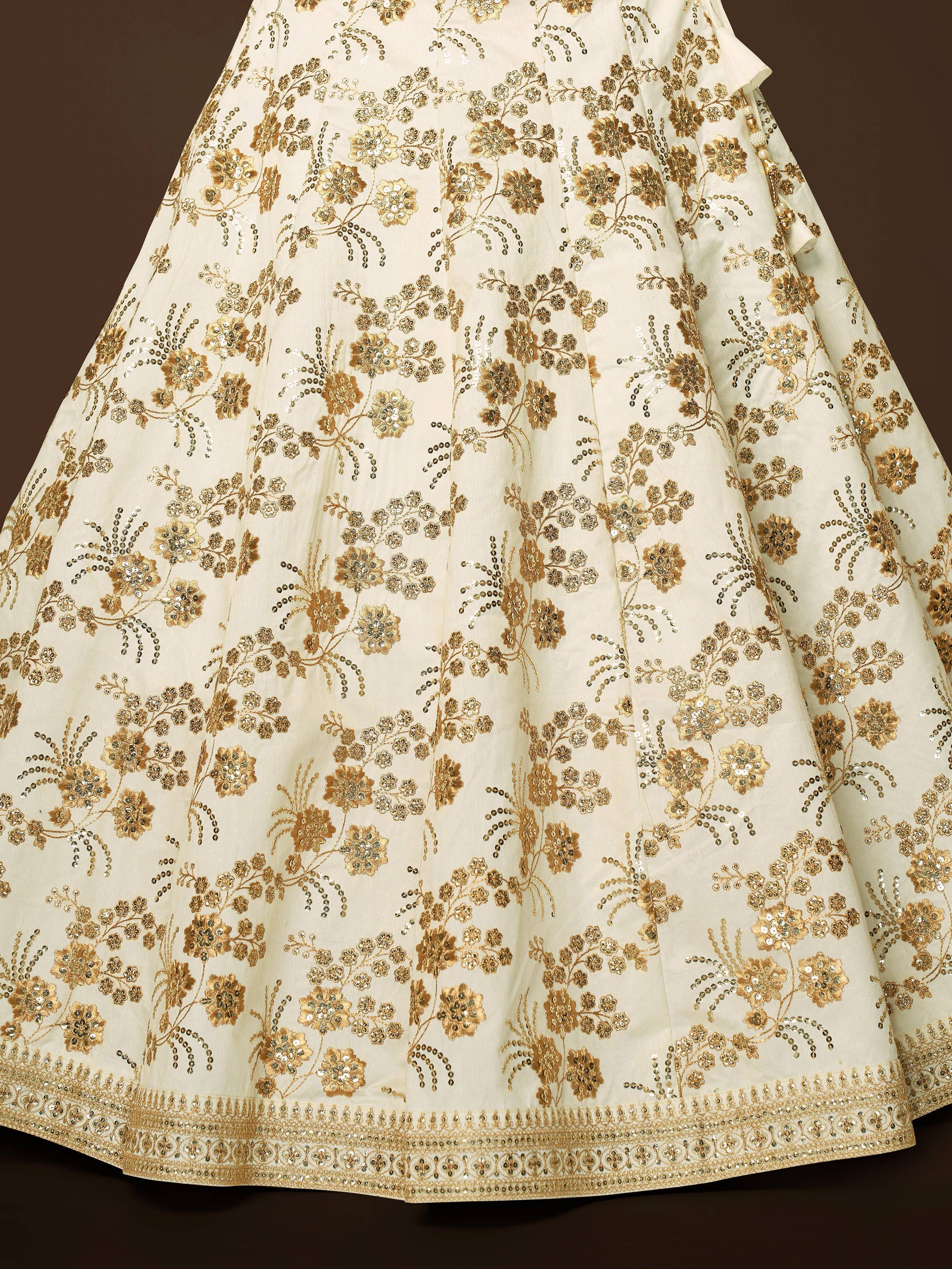 White Zari Work Engagement Wear Slub Silk Lehenga Choli for Women