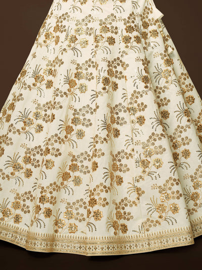 White Zari Work Engagement Wear Slub Silk Lehenga Choli for Women