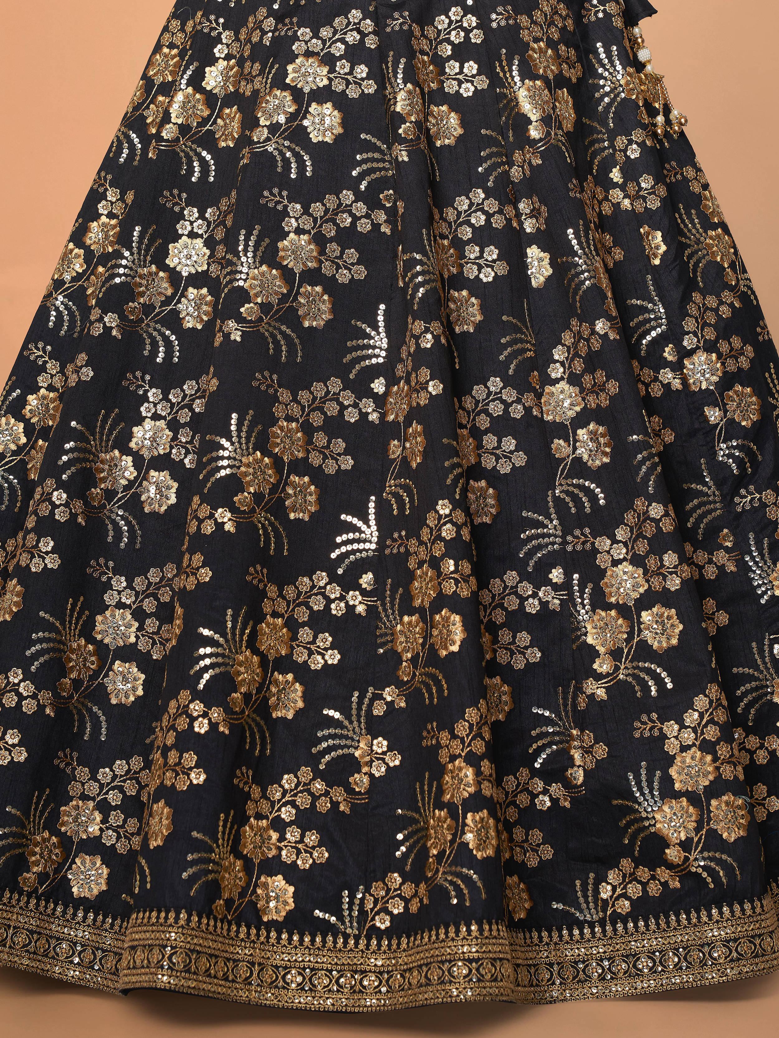 Magnetic Black Sequins Work Slub Silk Reception Lehenga Choli