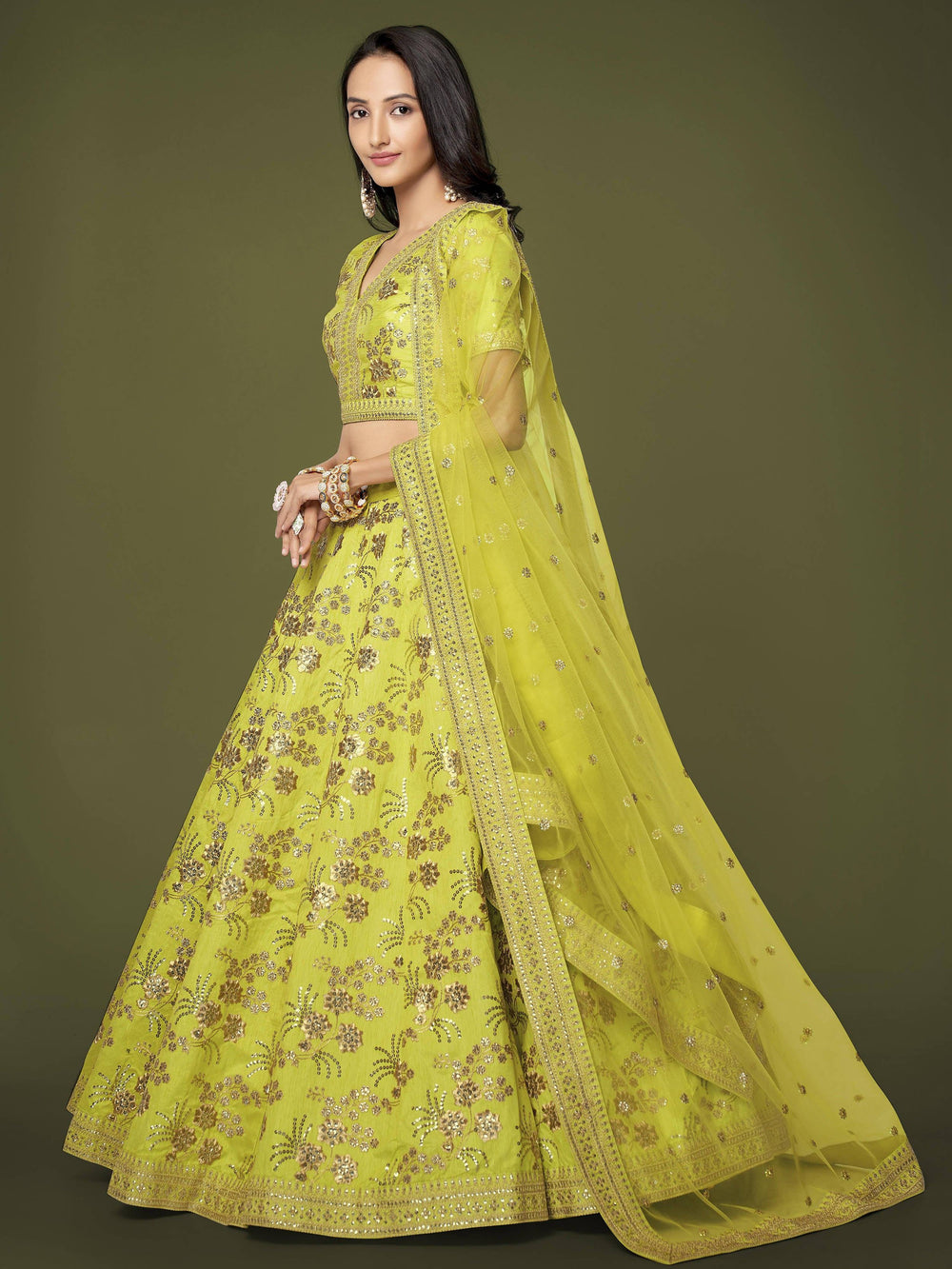 Silk lehenga choli with sequins embroidery and thread work for wedding and reception occasions