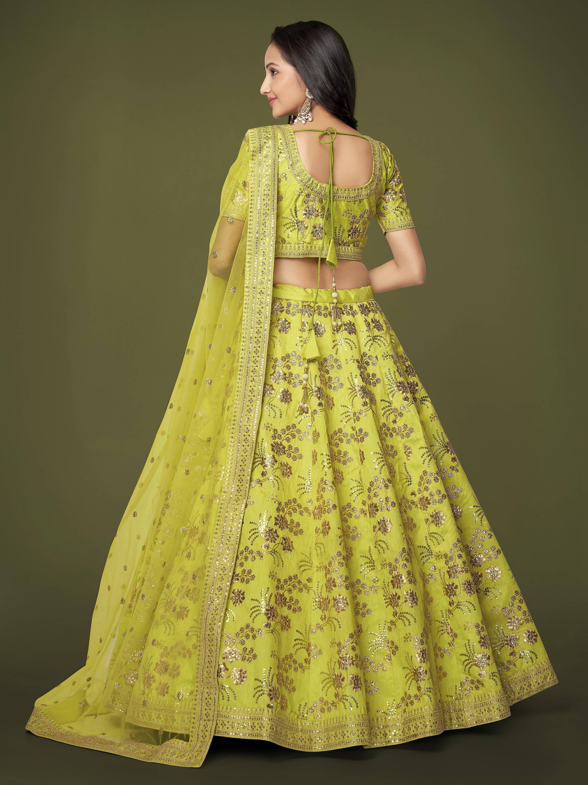 Silk lehenga choli with sequins embroidery and thread work for wedding and reception occasions