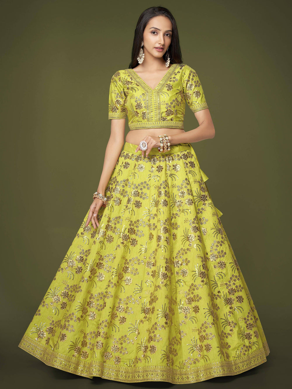 Silk lehenga choli with sequins embroidery and thread work for wedding and reception occasions