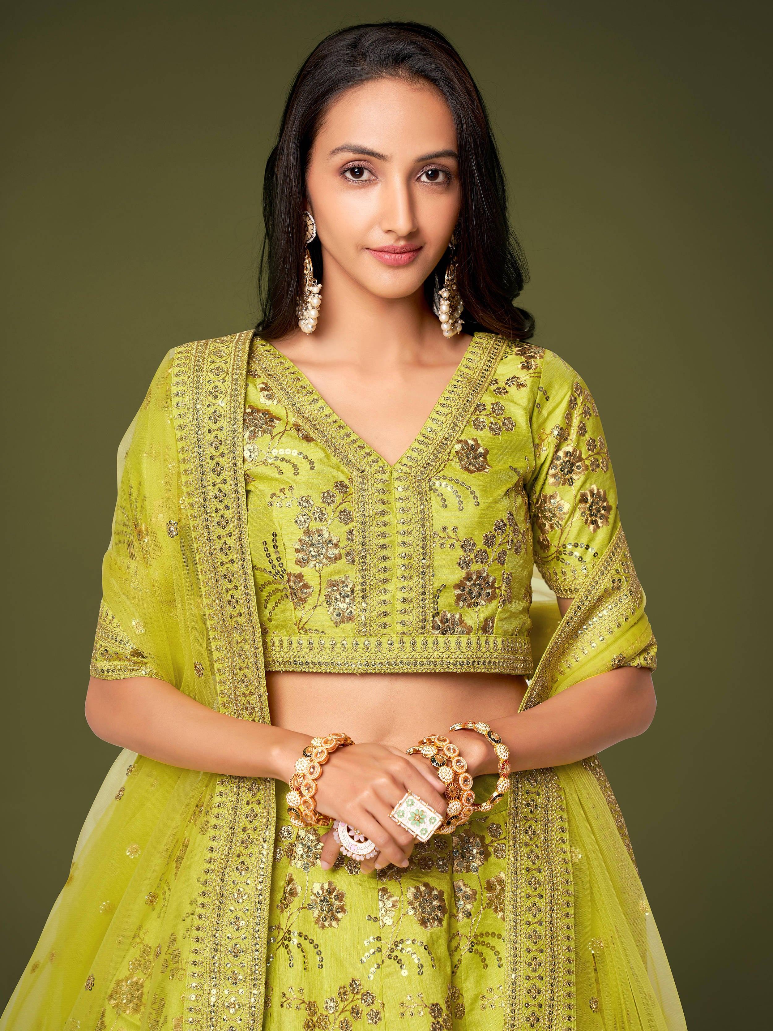 Silk lehenga choli with sequins embroidery and thread work for wedding and reception occasions