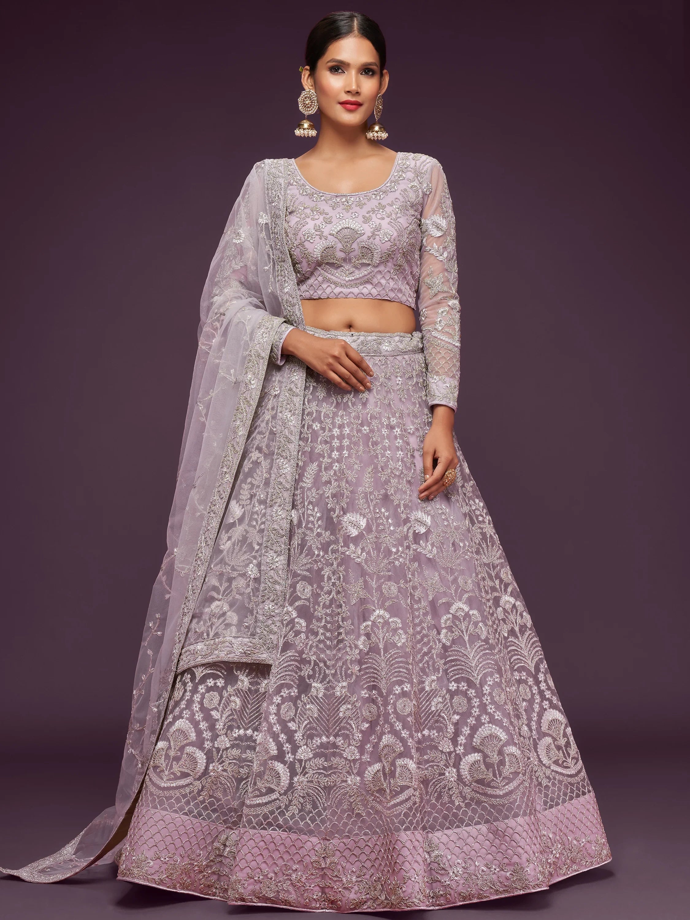 Lilac Dori Work Soft Net Occasion Lehenga Choli for Ladies
