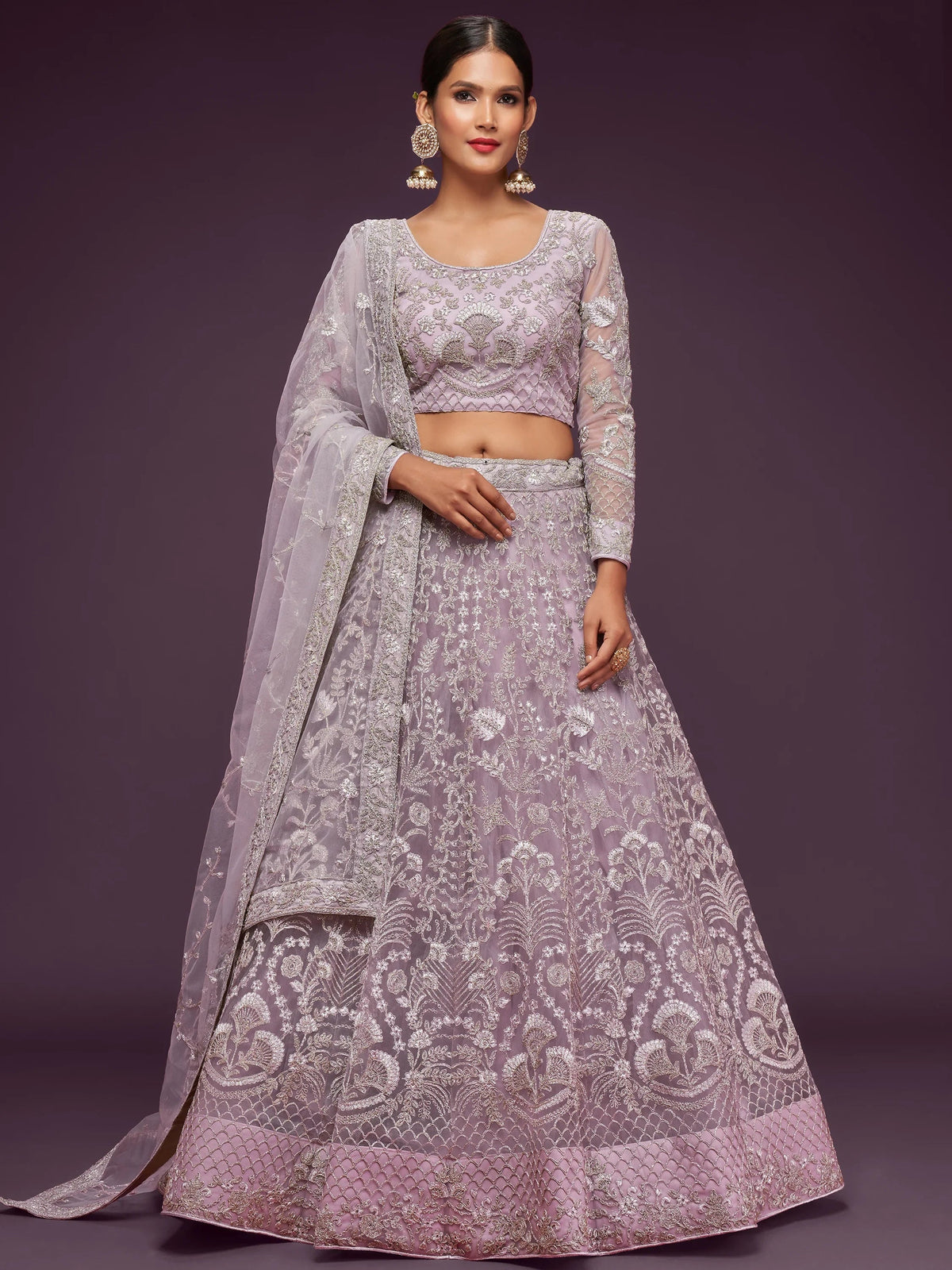 Lilac Dori Work Soft Net Occasion Lehenga Choli for Ladies