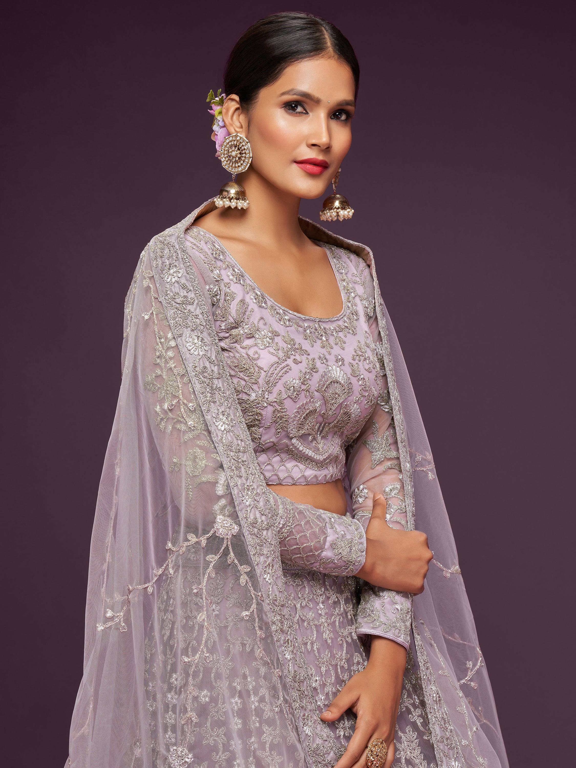 Lilac Dori Work Soft Net Occasion Lehenga Choli for Ladies