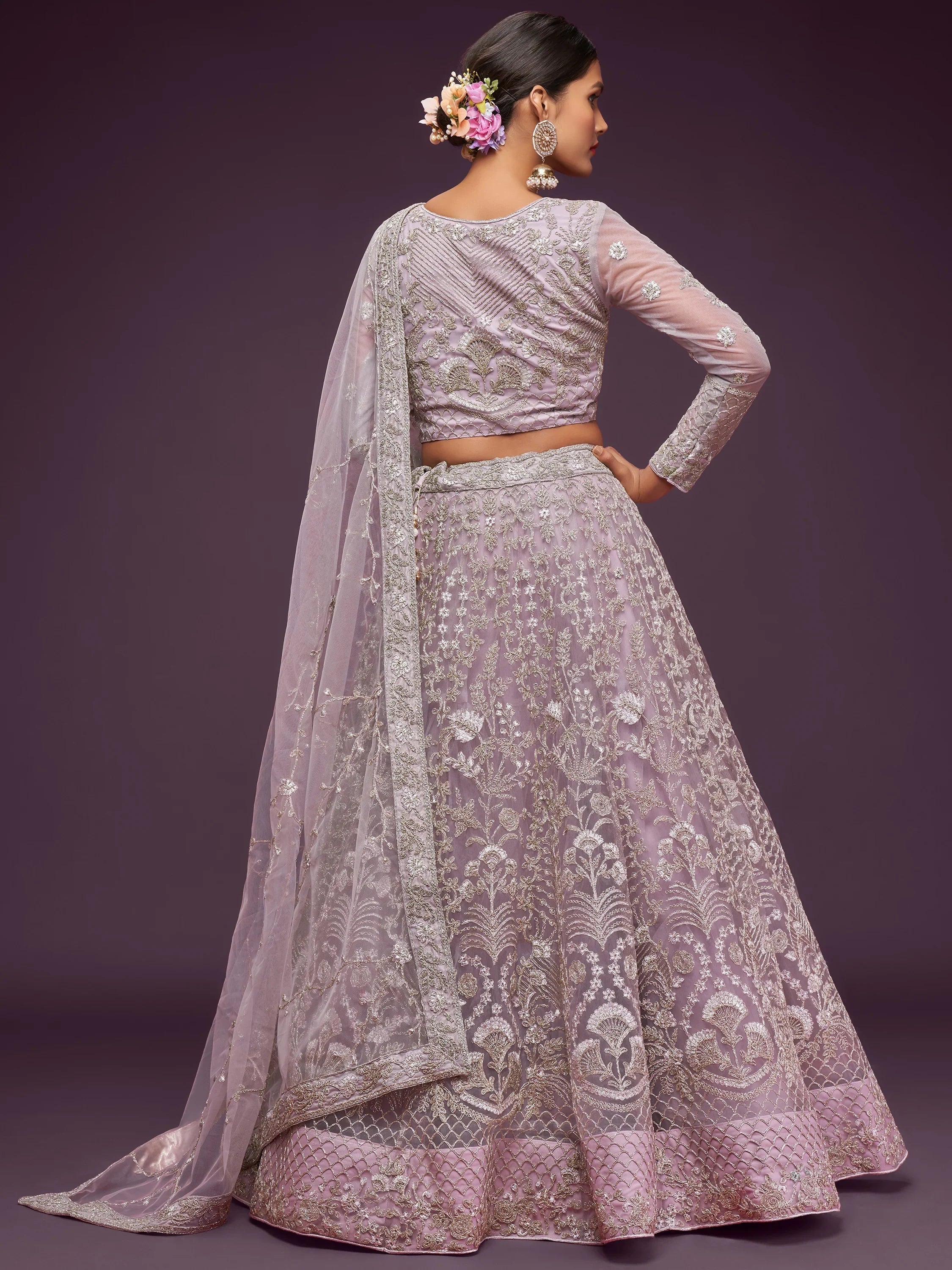 Lilac Dori Work Soft Net Occasion Lehenga Choli for Ladies