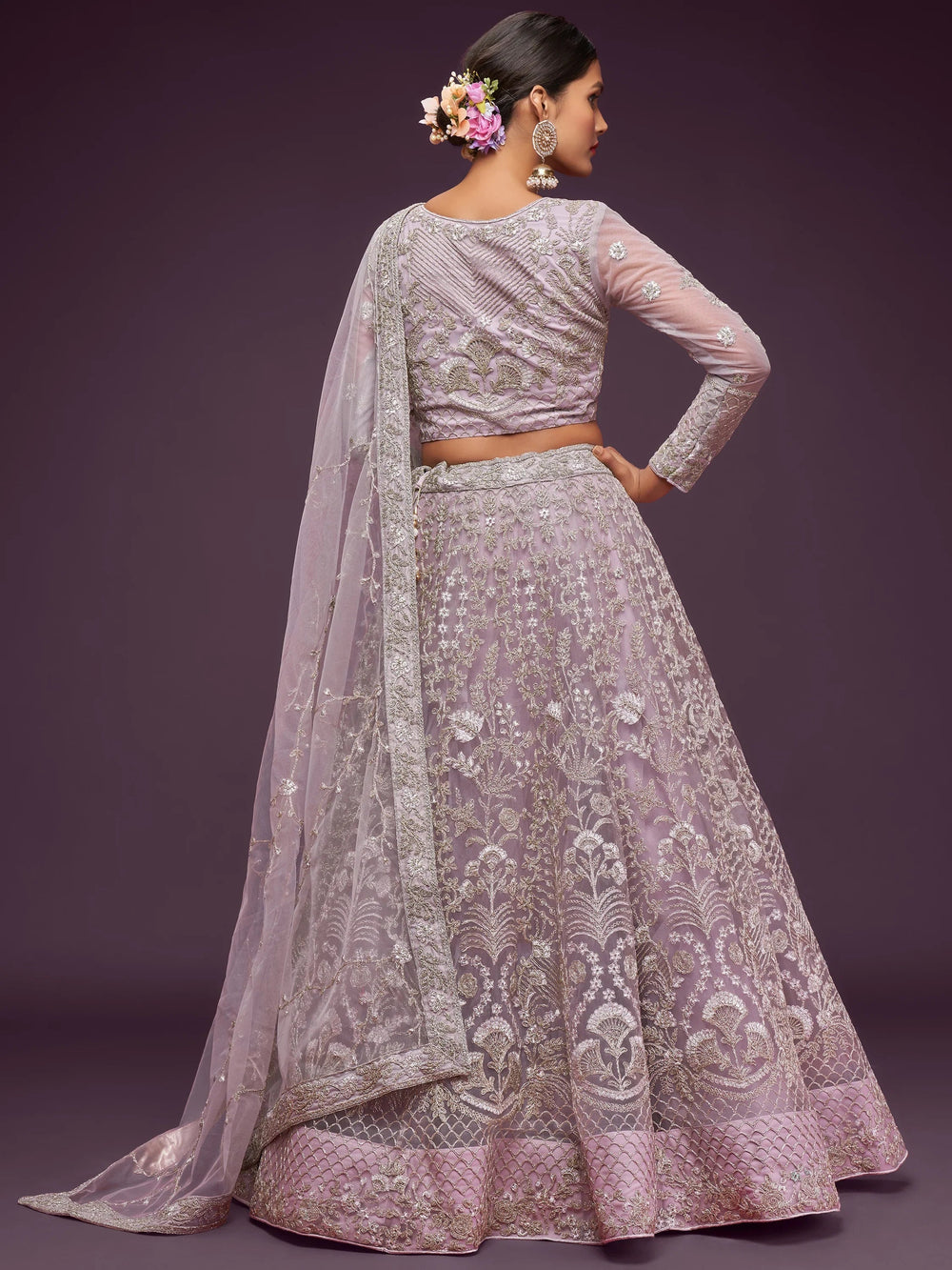 Lilac Dori Work Soft Net Occasion Lehenga Choli for Ladies