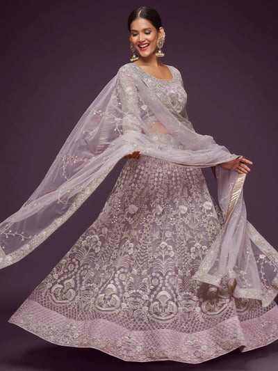Lilac Dori Work Soft Net Occasion Lehenga Choli for Ladies