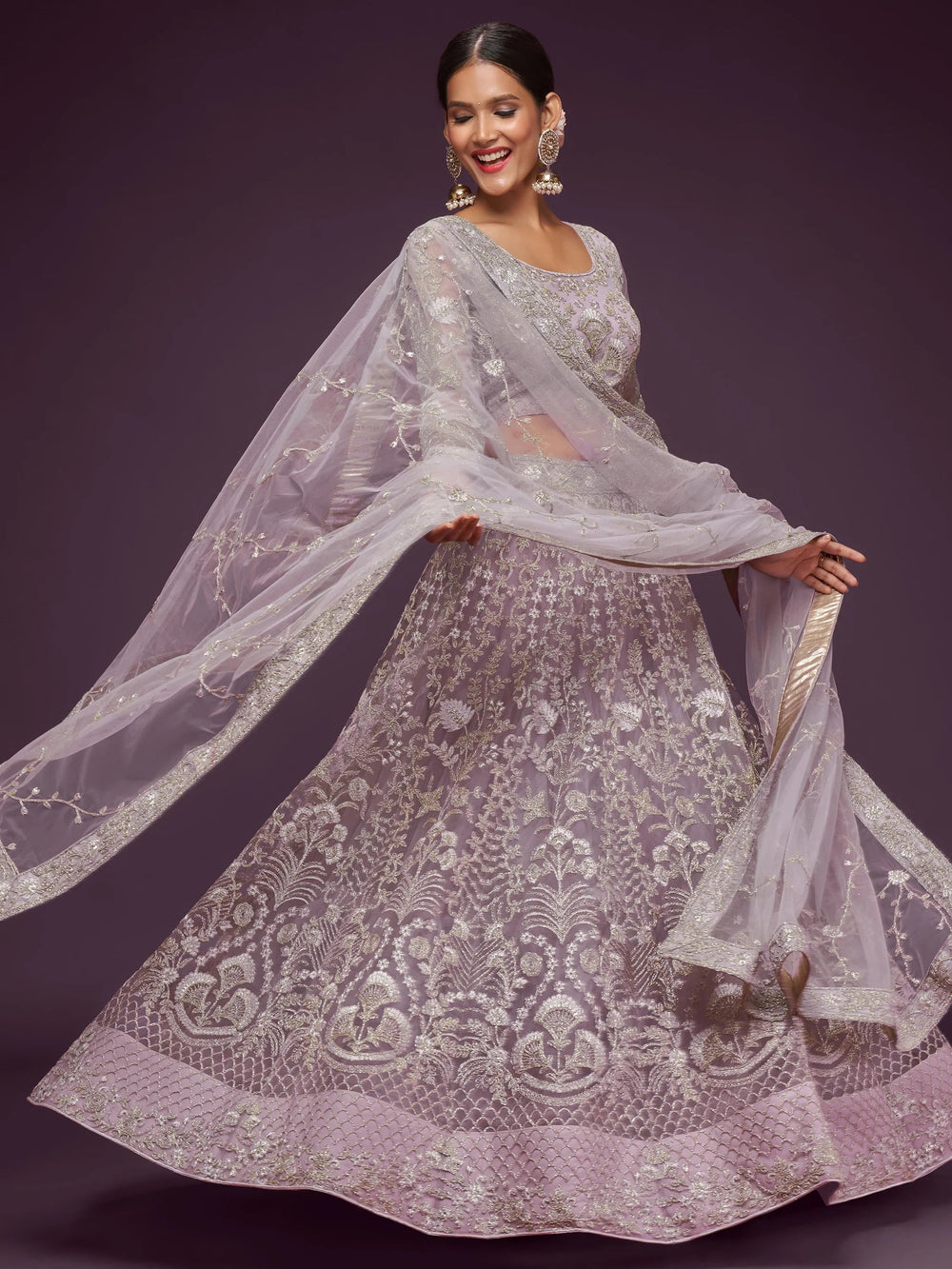 Lilac Dori Work Soft Net Occasion Lehenga Choli for Ladies