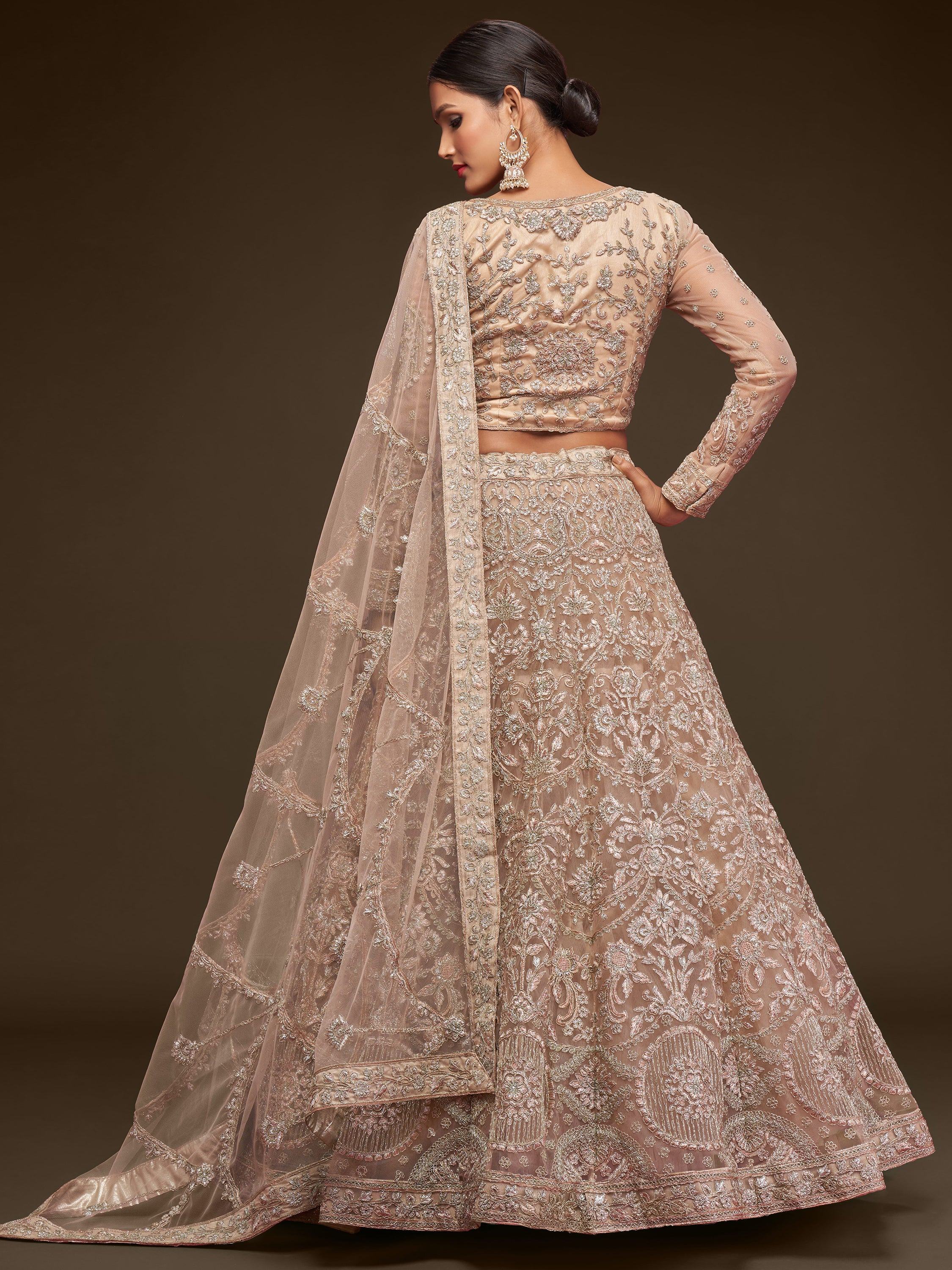 Beige Embroidered Soft Net Ceremony Lehenga Choli Occasion Wear