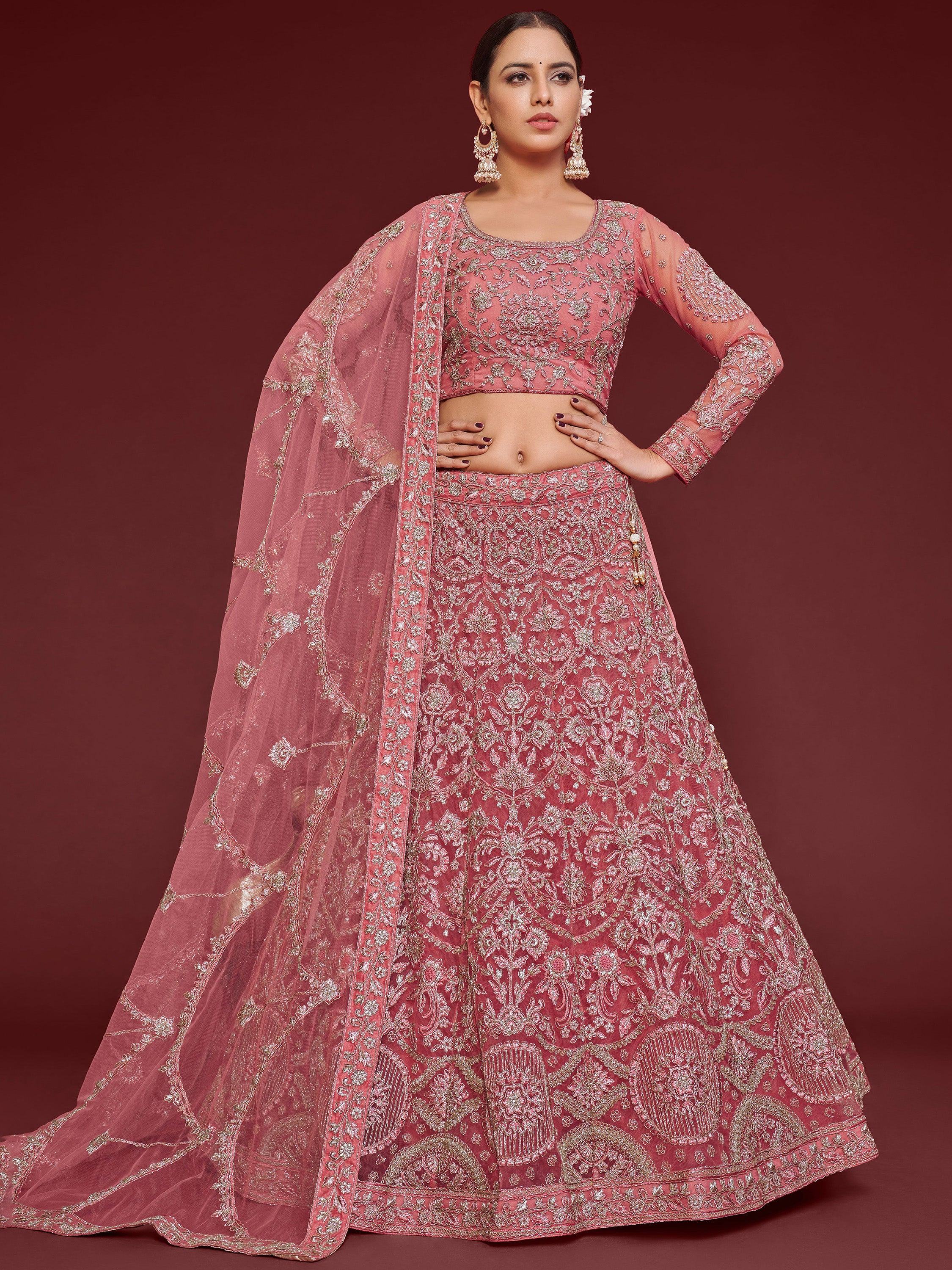 Captivating Pink Embroidered Soft Net Event Lehenga Choli for Women