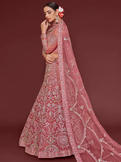 Captivating Pink Embroidered Soft Net Event Lehenga Choli for Women