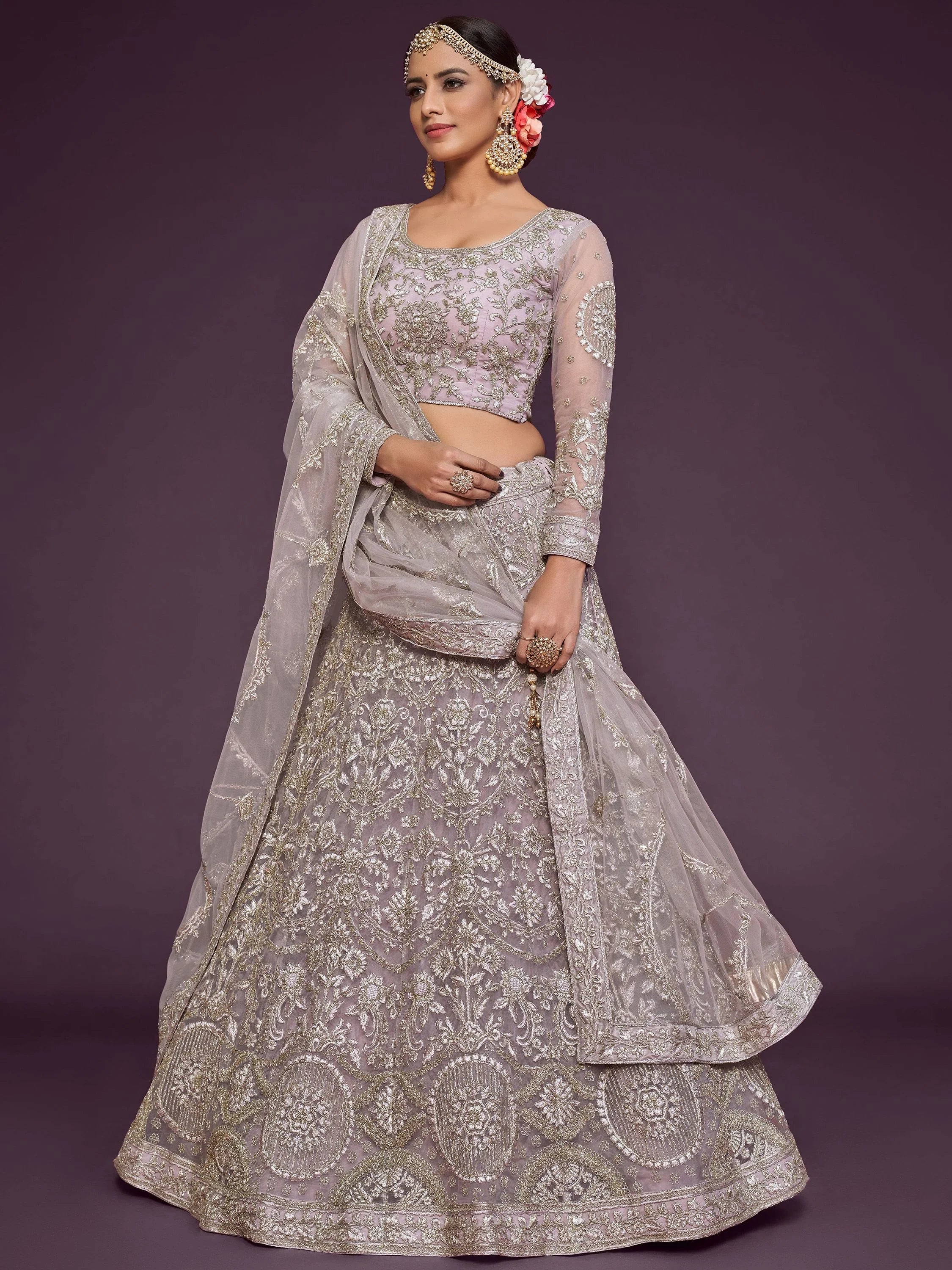 Muave Dori Work Soft Net Party Lehenga Choli Indian Ethnic Wear