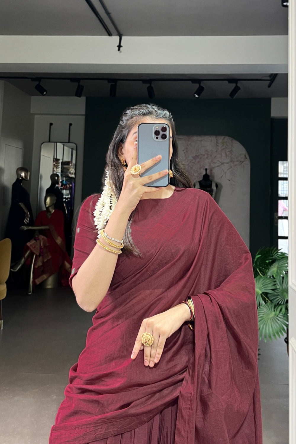 Maroon Pure Chanderi Zari Weaving Work South Indian Lehenga Choli