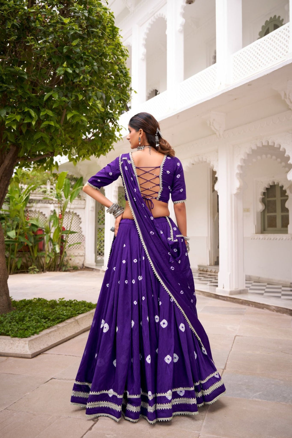 Purple Traditional Bandhej Print Pure Chanderi Beautiful lehenga Choli