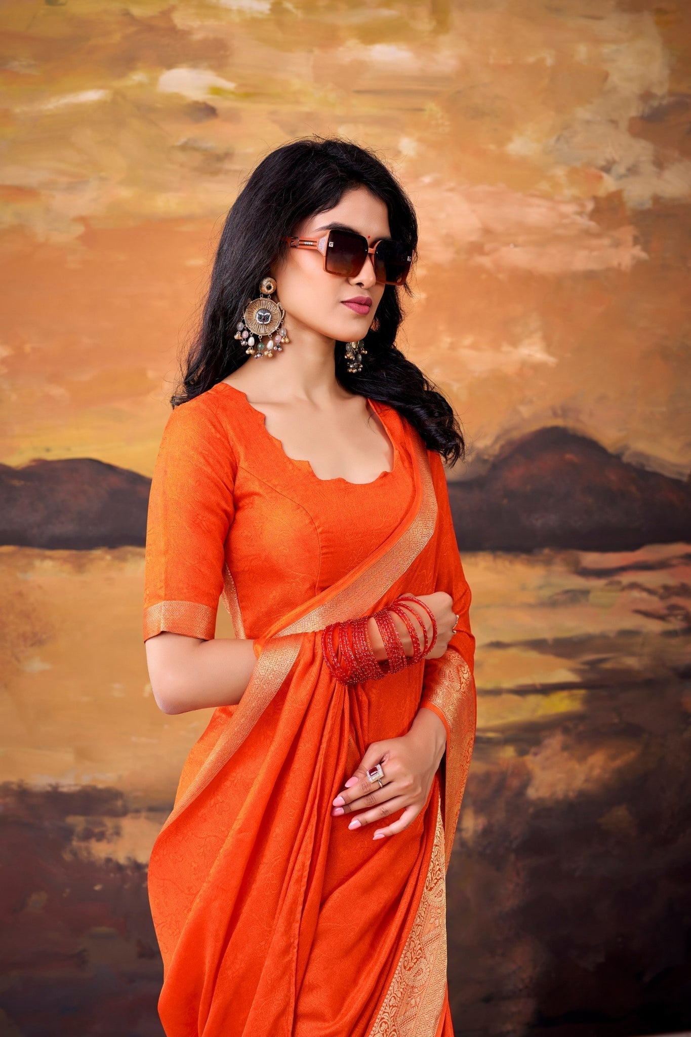 Orange Marshmallow Silk Woven Contrast Border Festive Saree for Women