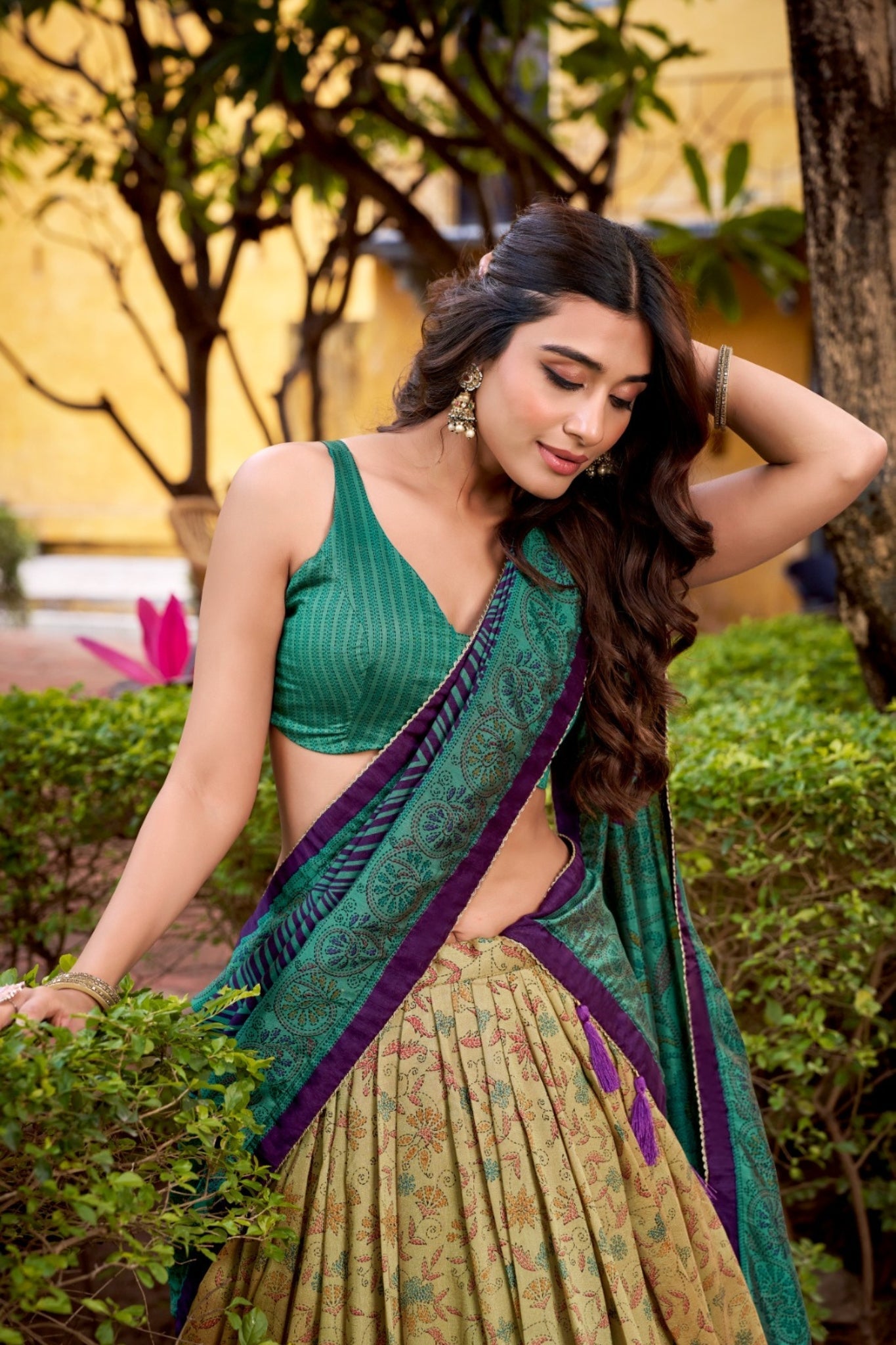 Firozi Heritage Inspired Vichitra Silk Printed Luxury Lehenga Set With Elegant Flare