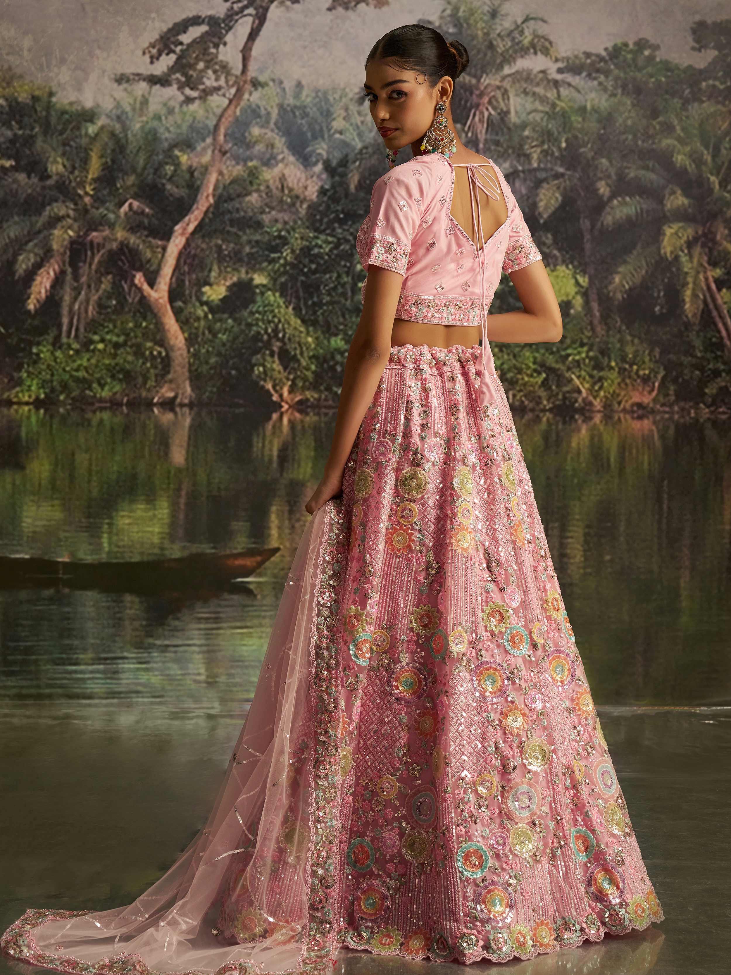 Pink Floral Embroidered Designer Lehenga Choli With Dupatta for Women