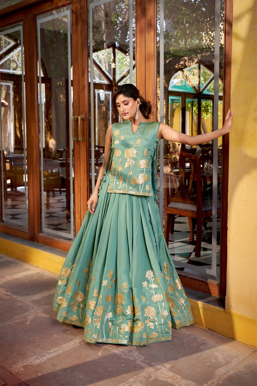 Sky Blue Pure Shimmer Embroidered Lehenga Co-Ord Set