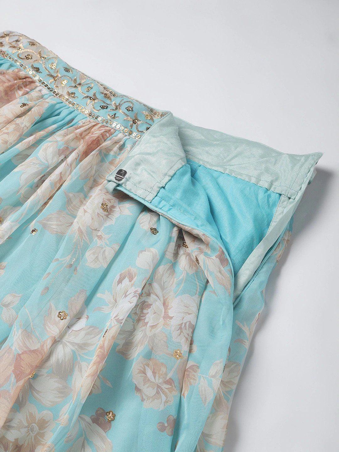 Organza lehenga choli with sequin embellishment and floral embroidery for wedding occasions