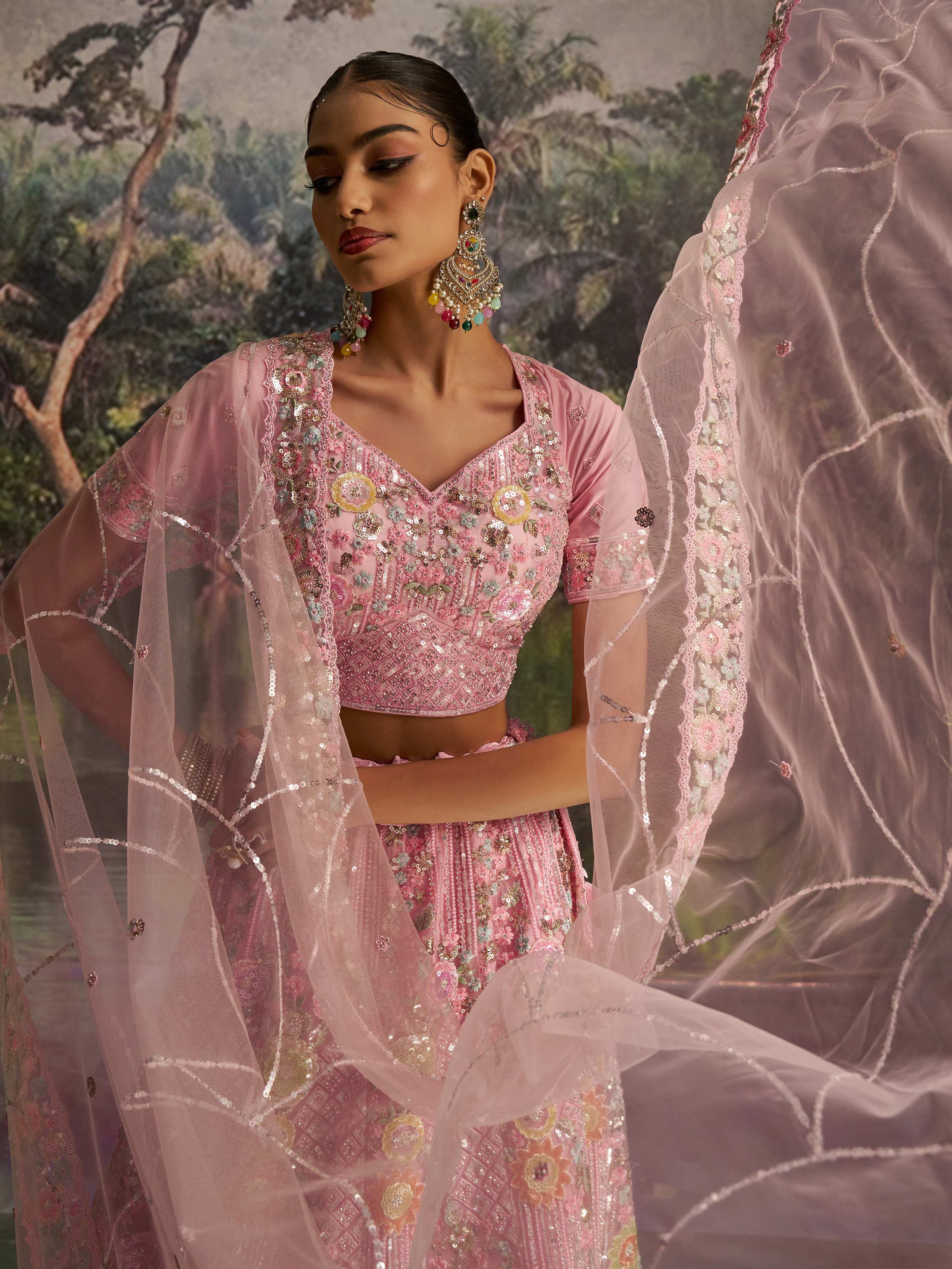 Pink Floral Embroidered Designer Lehenga Choli With Dupatta for Women