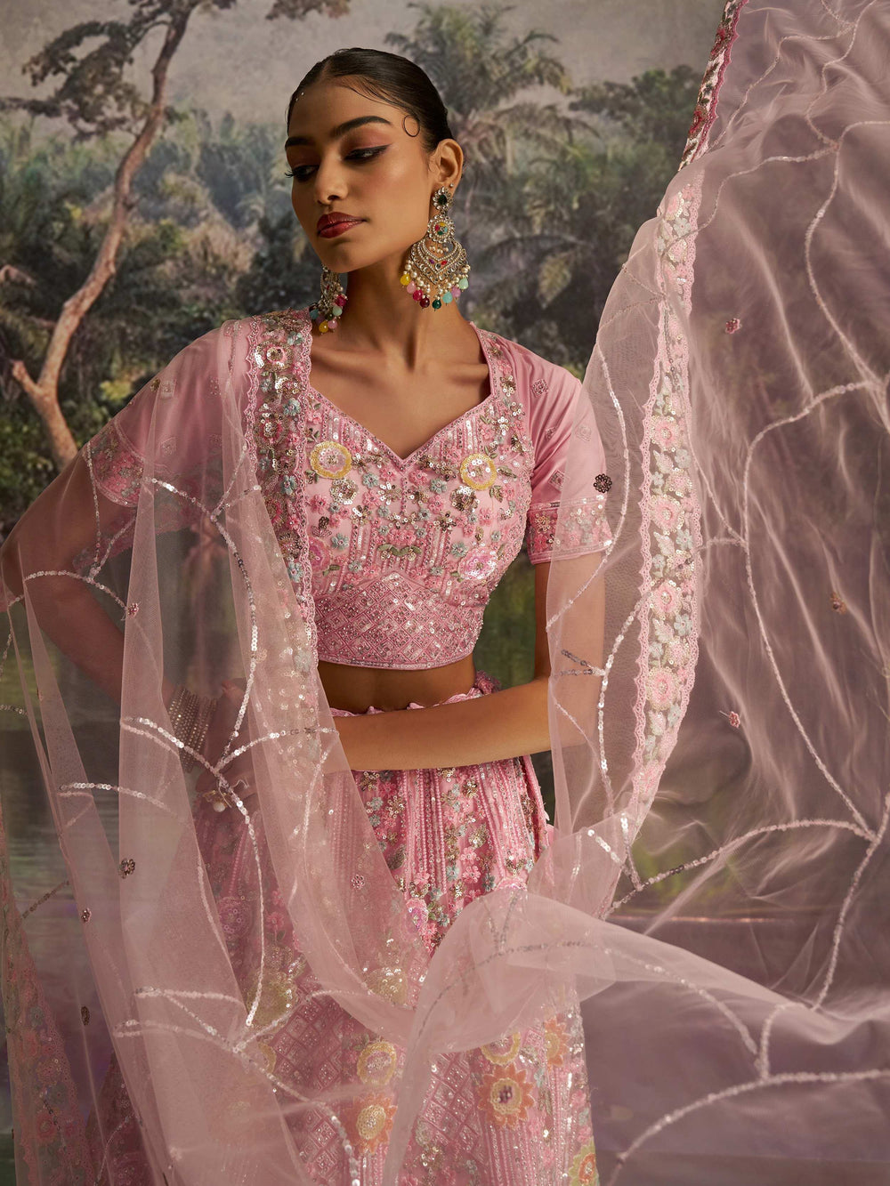 Pink Floral Embroidered Designer Lehenga Choli With Dupatta for Women