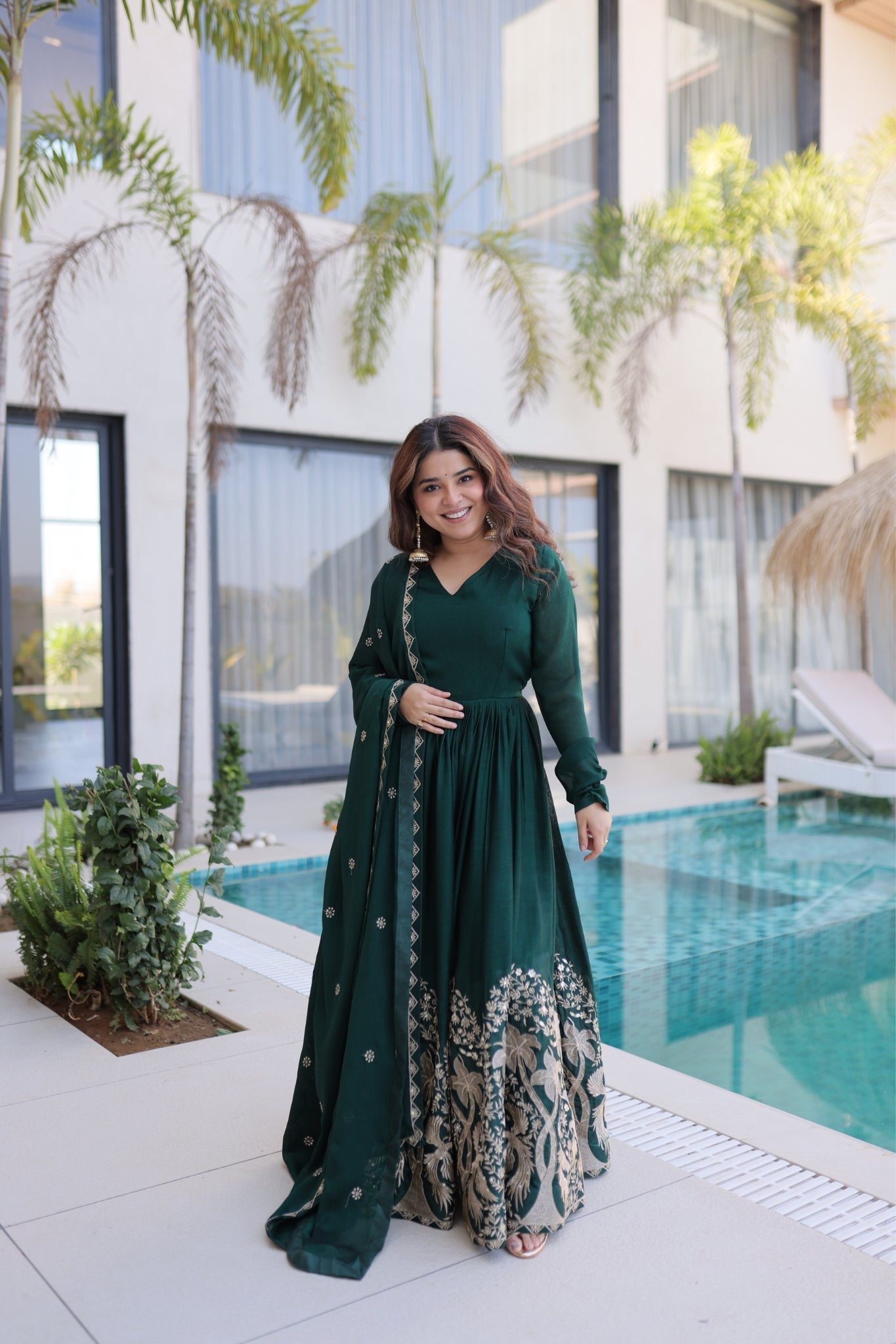 Green Rangoli Crush Sequins Multi Embroidery Anarkali Suit for Women