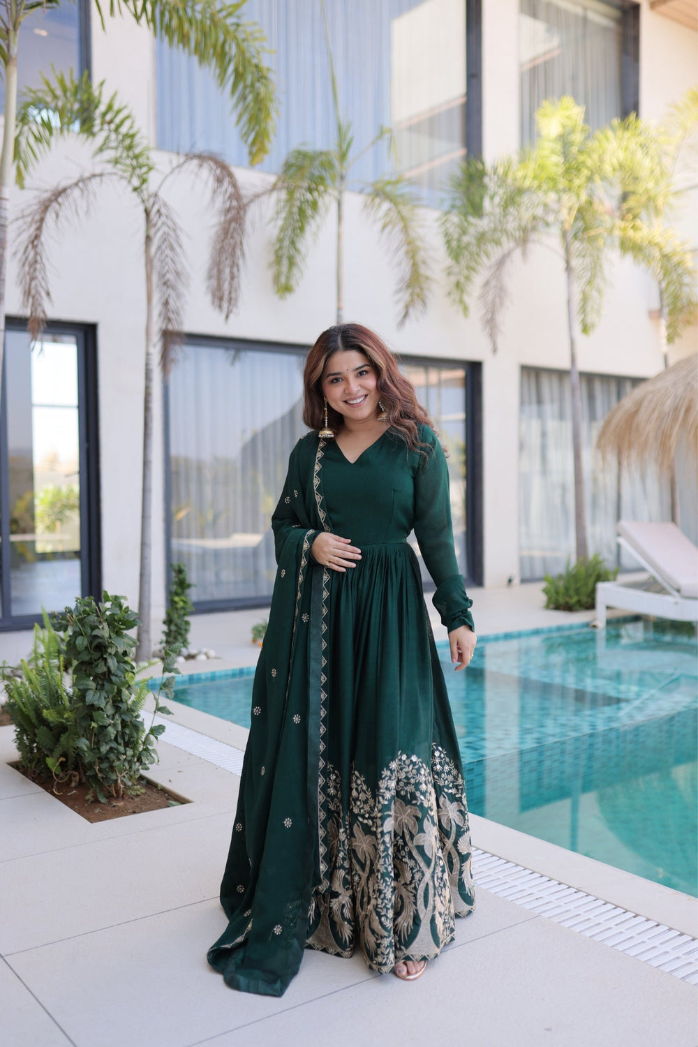 Green Rangoli Crush Sequins Multi Embroidery Anarkali Suit for Women