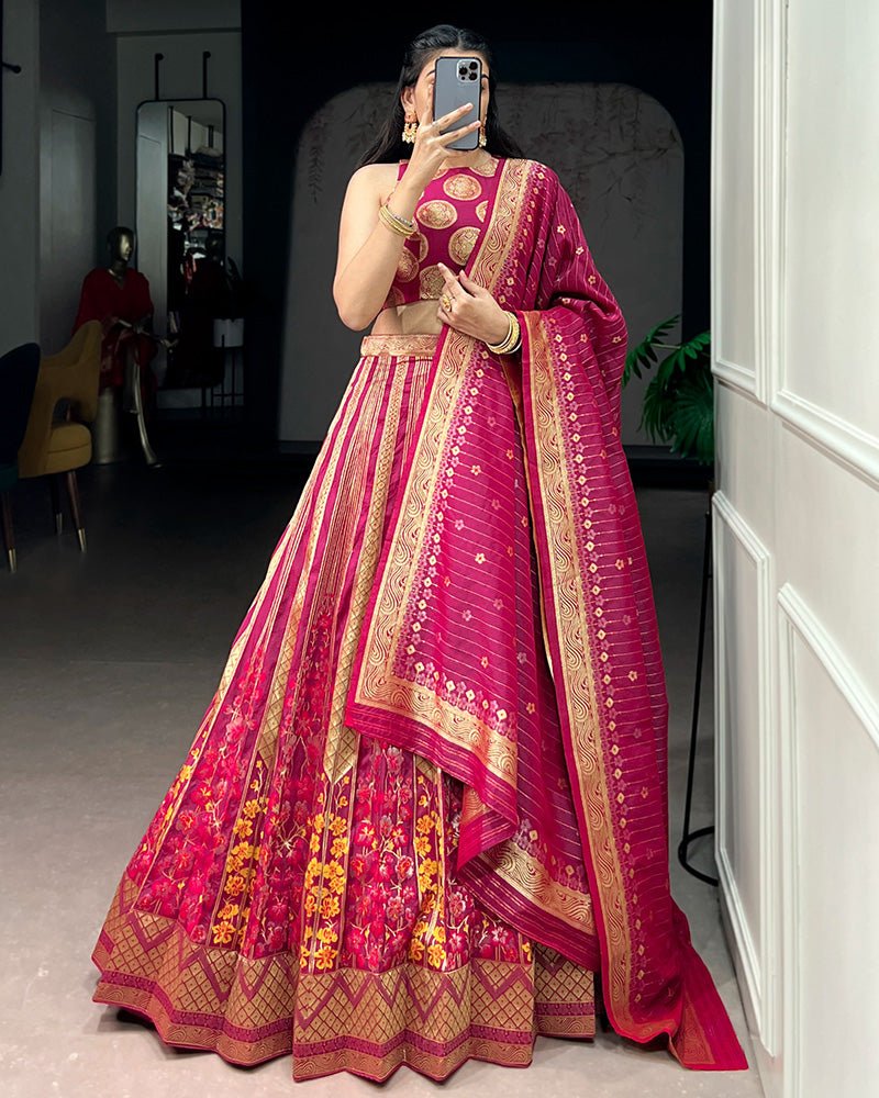 Banarasi Silk Zari Weaving Worked Designer Lehenga Choli - Zimonza