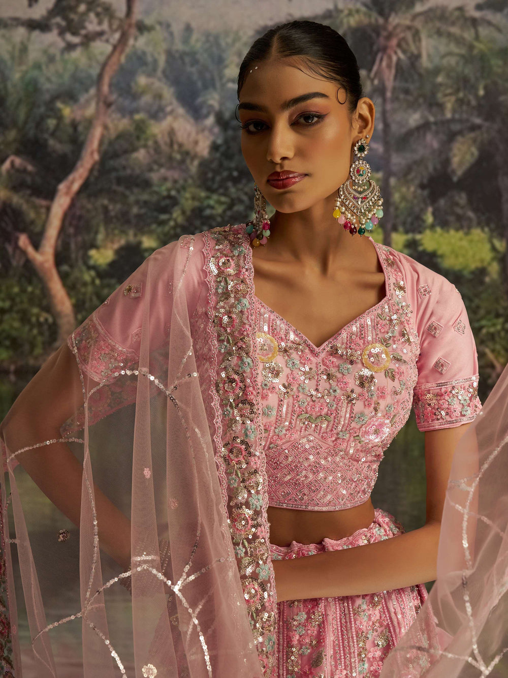 Pink Floral Embroidered Designer Lehenga Choli With Dupatta for Women