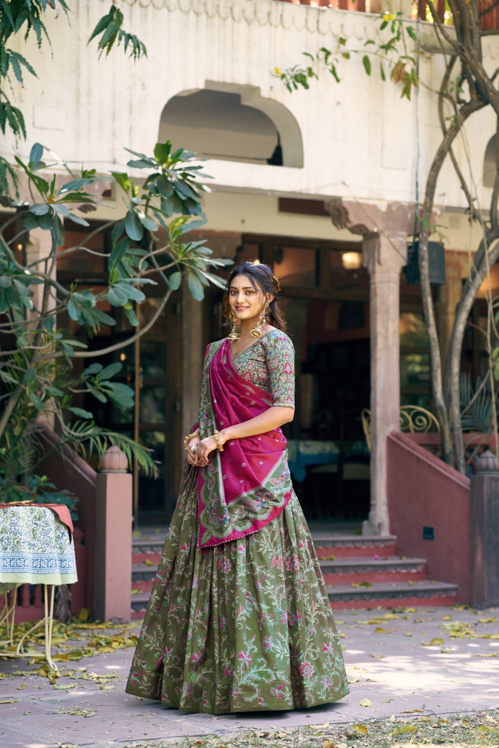 Attractive Tassar Silk Printed Lehenga Choli Set - Zimonza