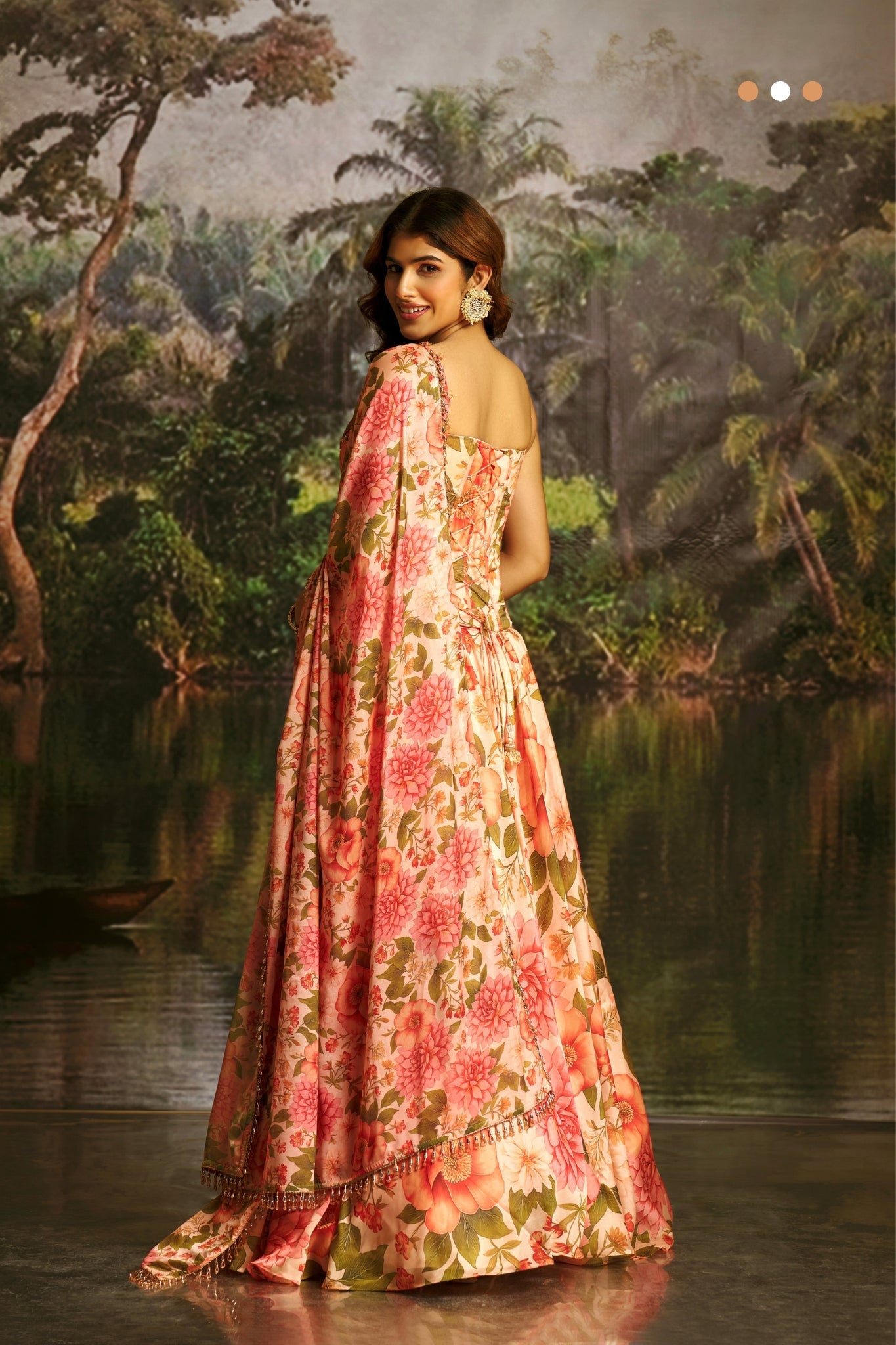 Peach Floral Handwork Corset Lehenga Choli for Women