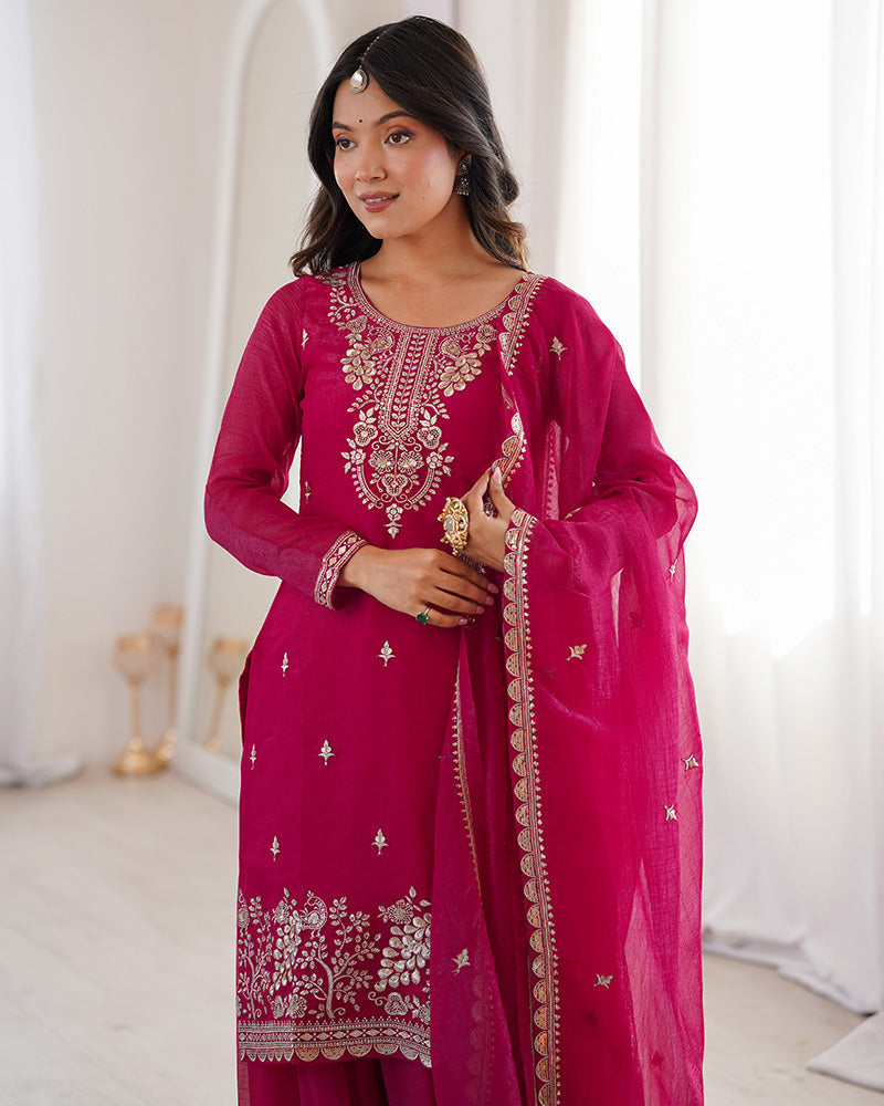 Classy Rani Crunchy Silk Embroidered Palazzo Suit for Women