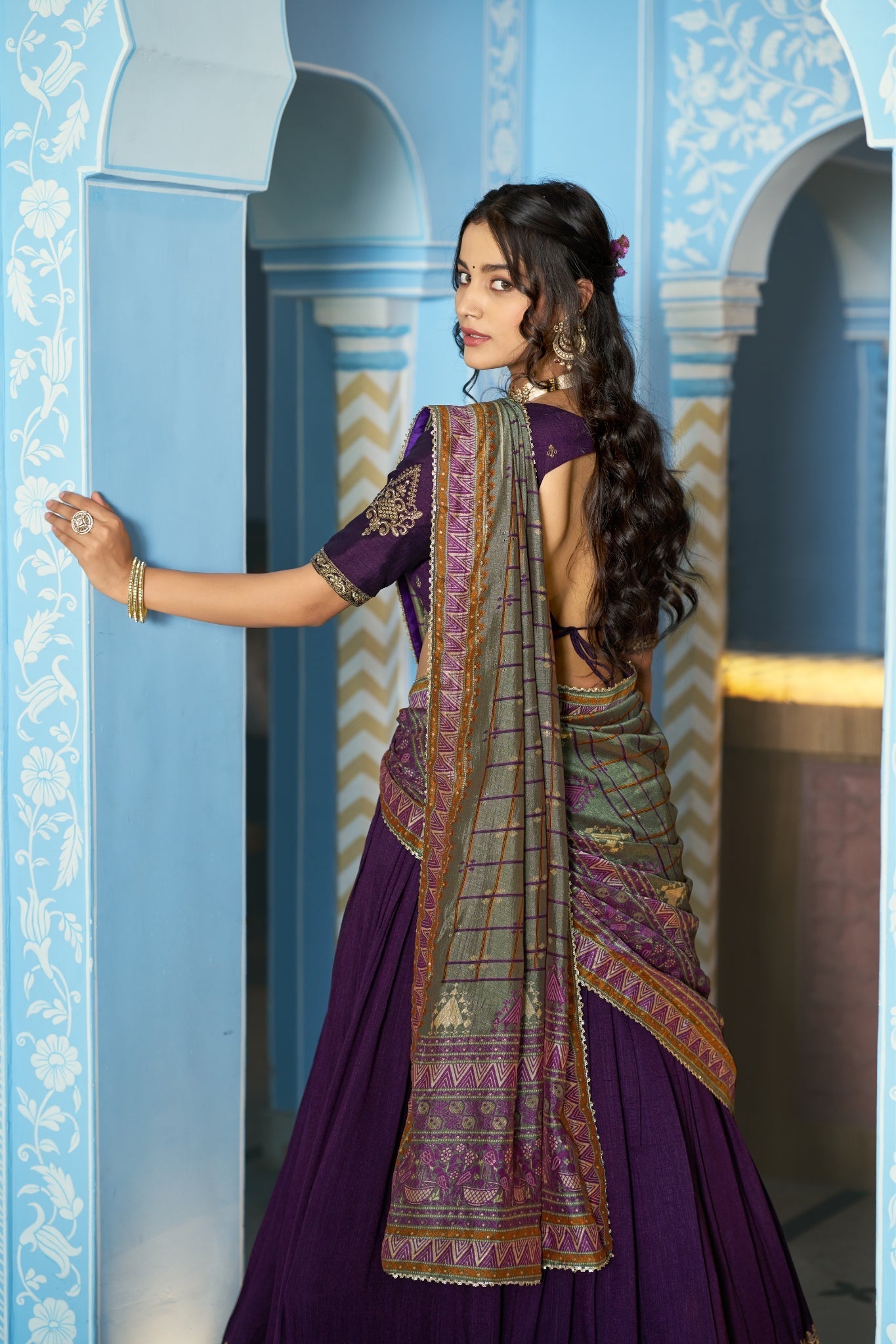 Stunning Vichitra Silk Embroidery Sequins Worked Lehenga Choli Set - Zimonza