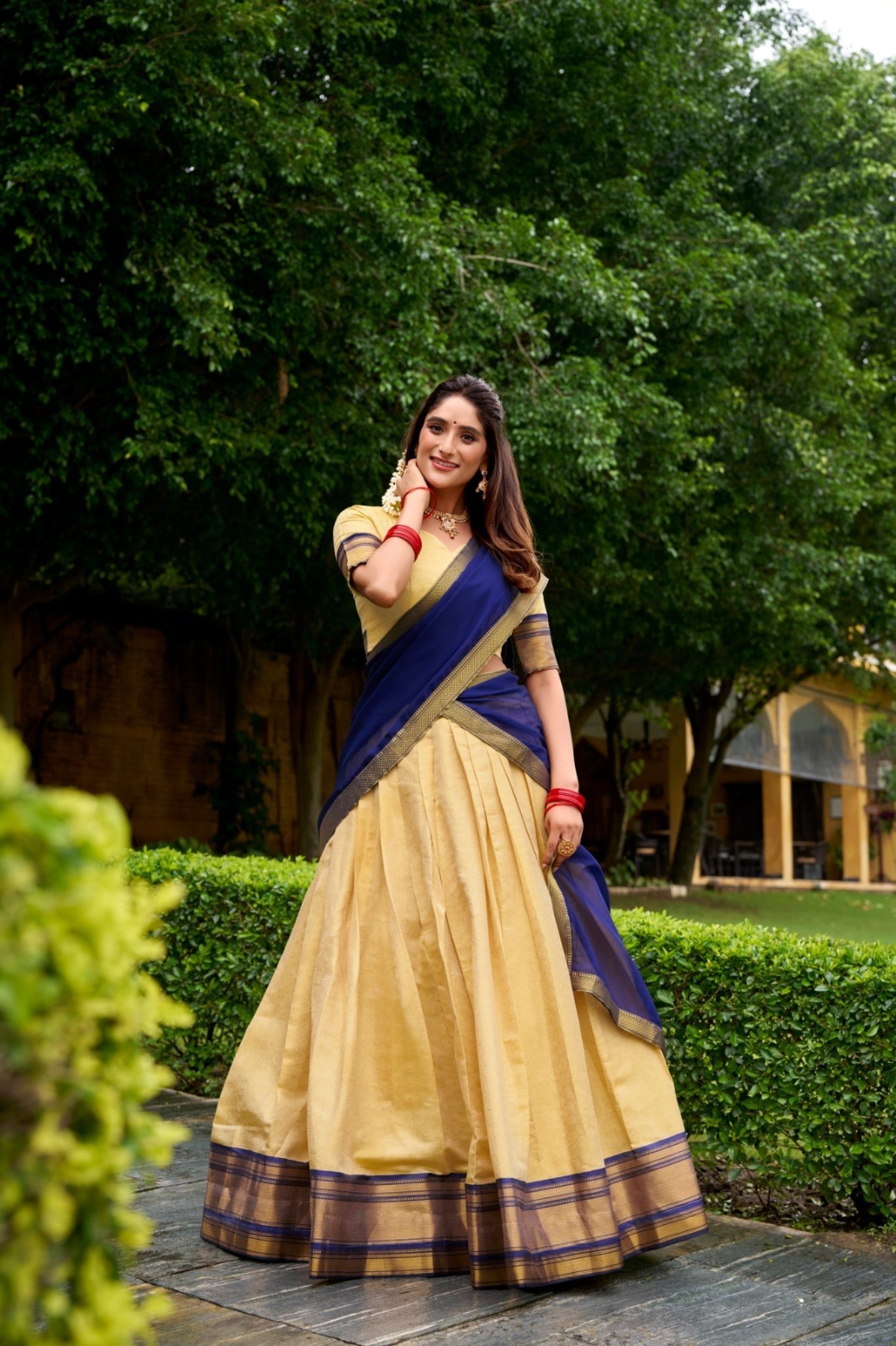 Navy Blue The Royal Kanchipuram Zari Weave Half Saree