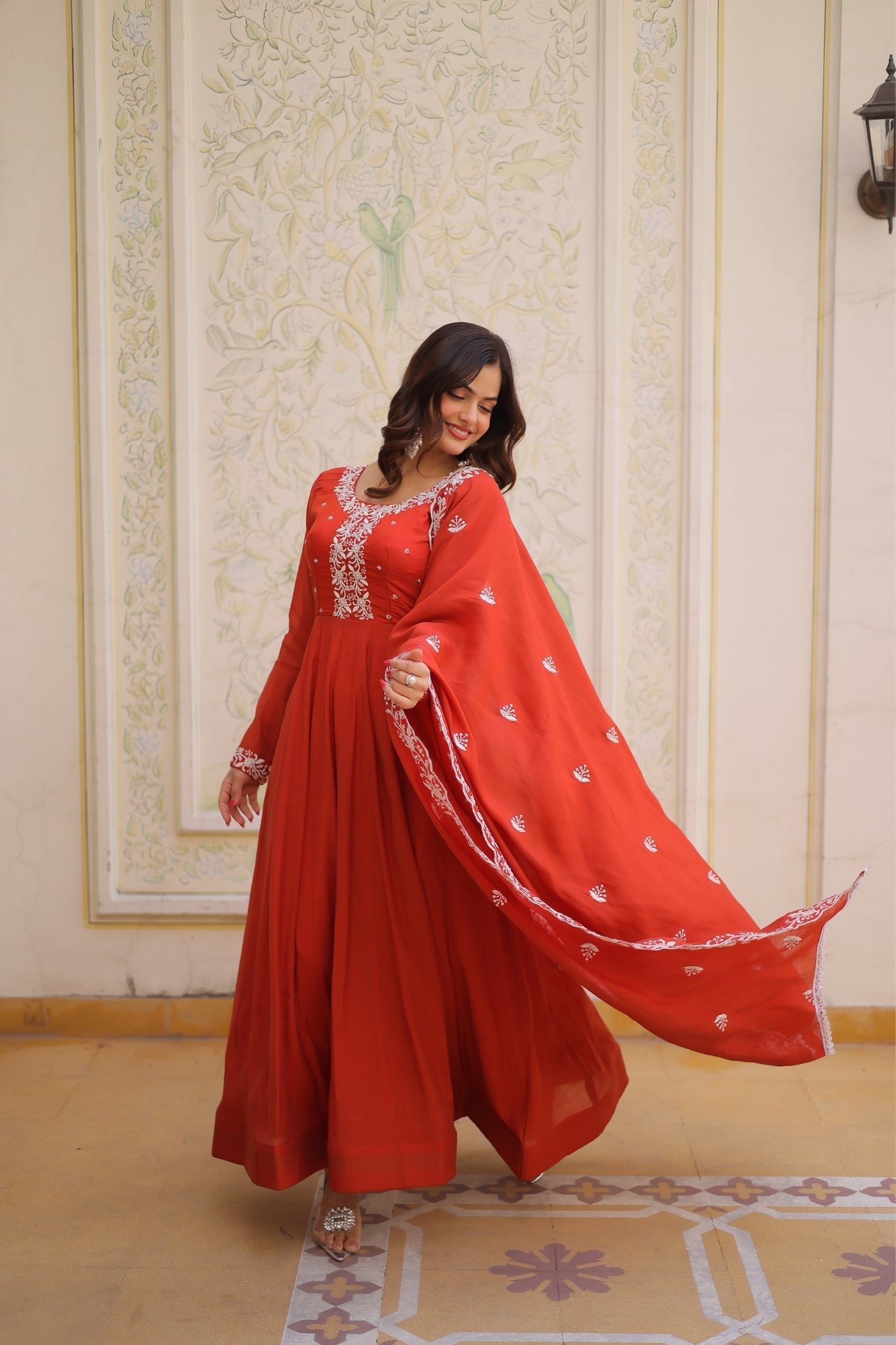 Mal Chanderi Beads Embroidered Anarkali Suit for Women