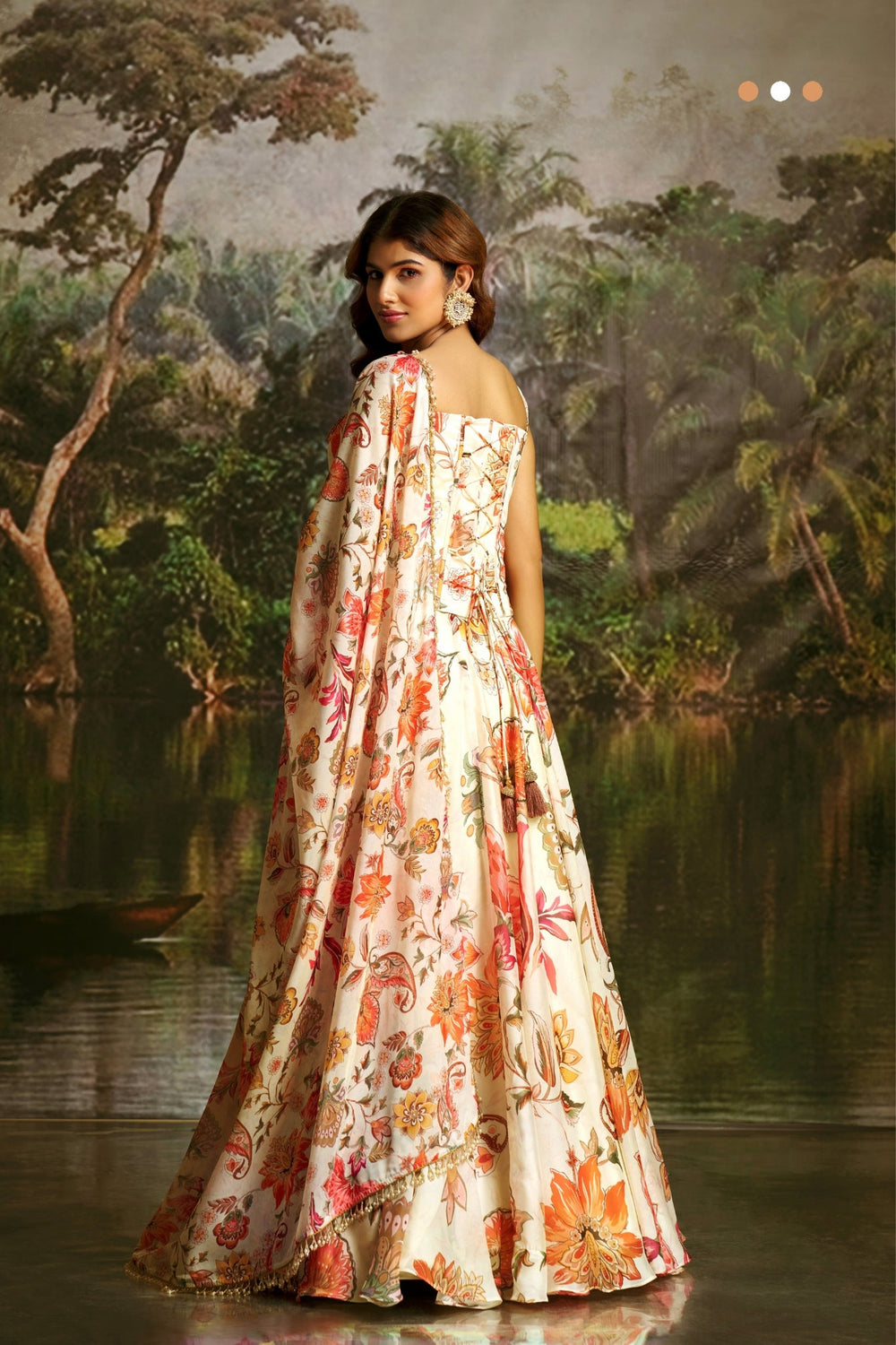 Off White Floral Handwork Corset Lehenga Choli for Women