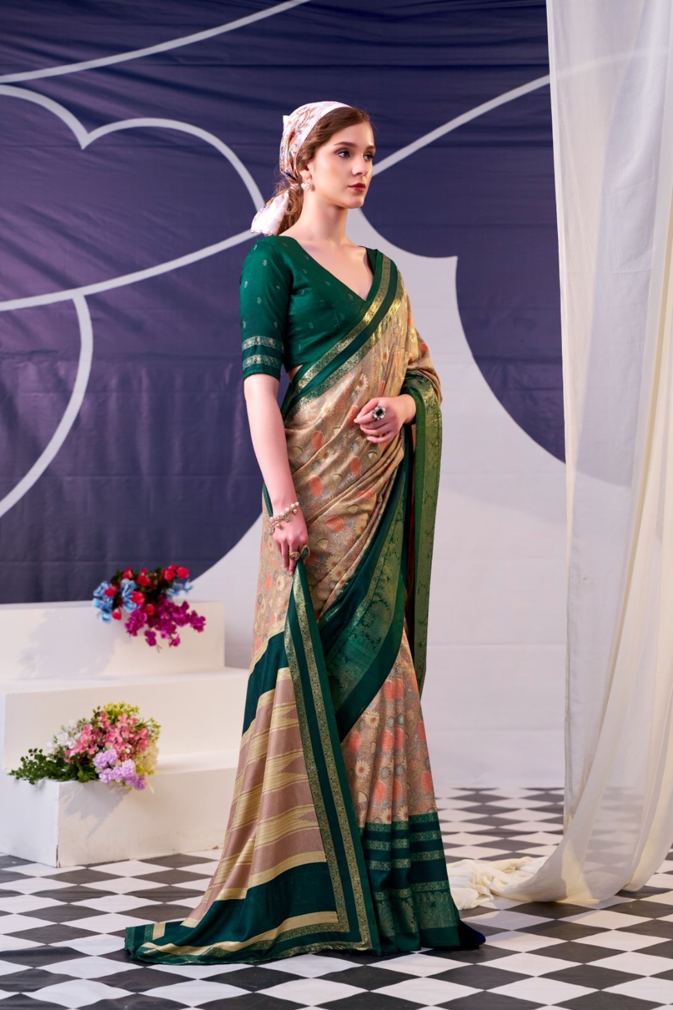 Floral Woven Zari Border Festive Designer Saree for Women