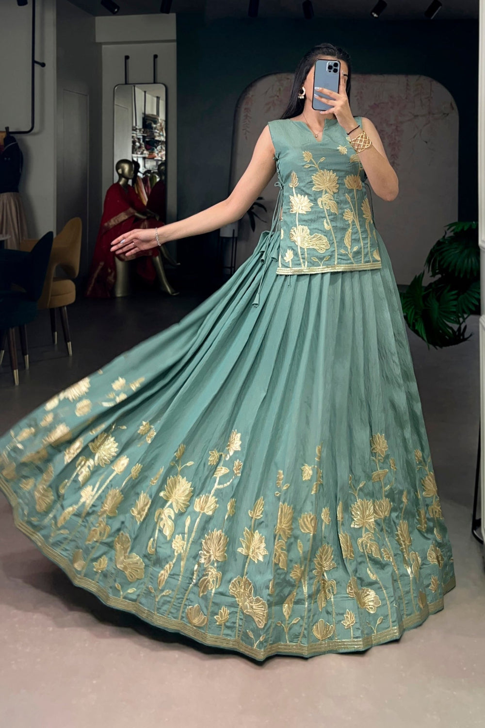 Sky Blue Pure Shimmer Embroidered Lehenga Co-Ord Set