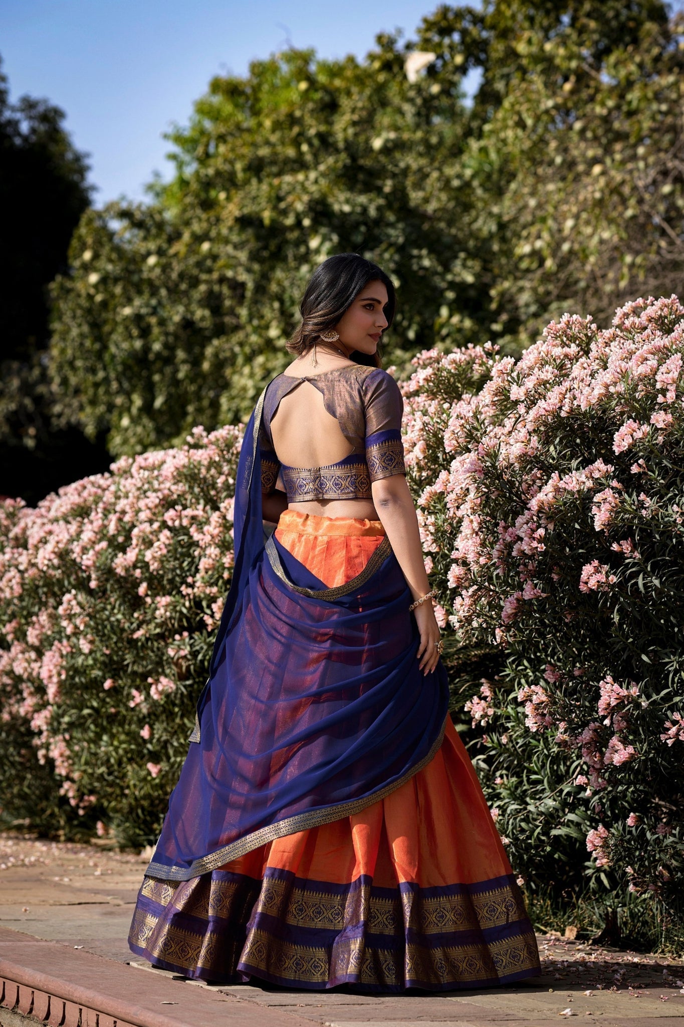Orange Trending Kanchipuram Silk Designer Lehenga Choli