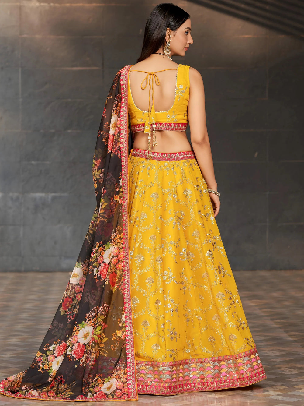 Yellow Sequins Georgette Haldi Lehenga Choli for Ladies